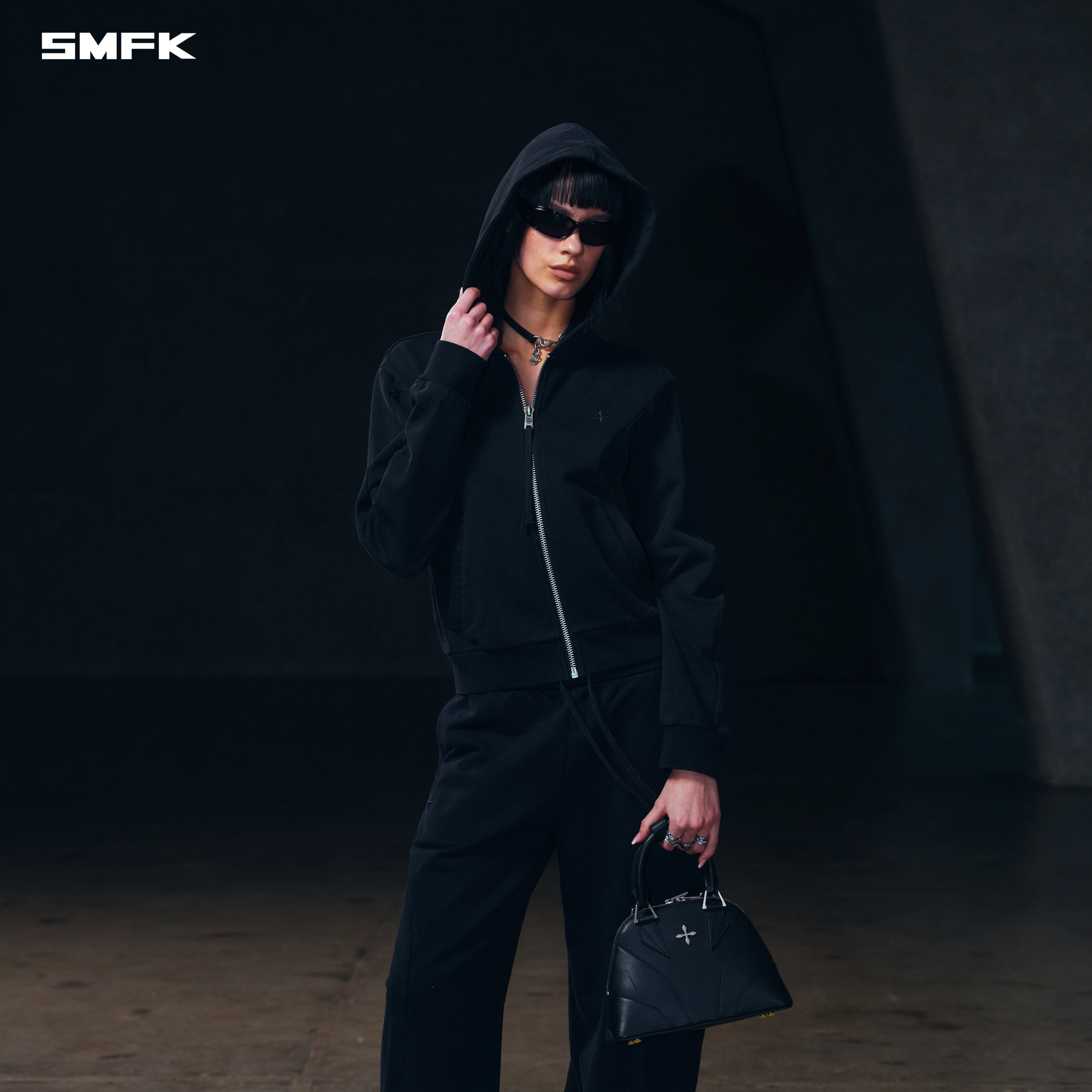 VINTAGE MUSE ZIPPER SPORTS HOODIE/COTTON VANISH BLACK