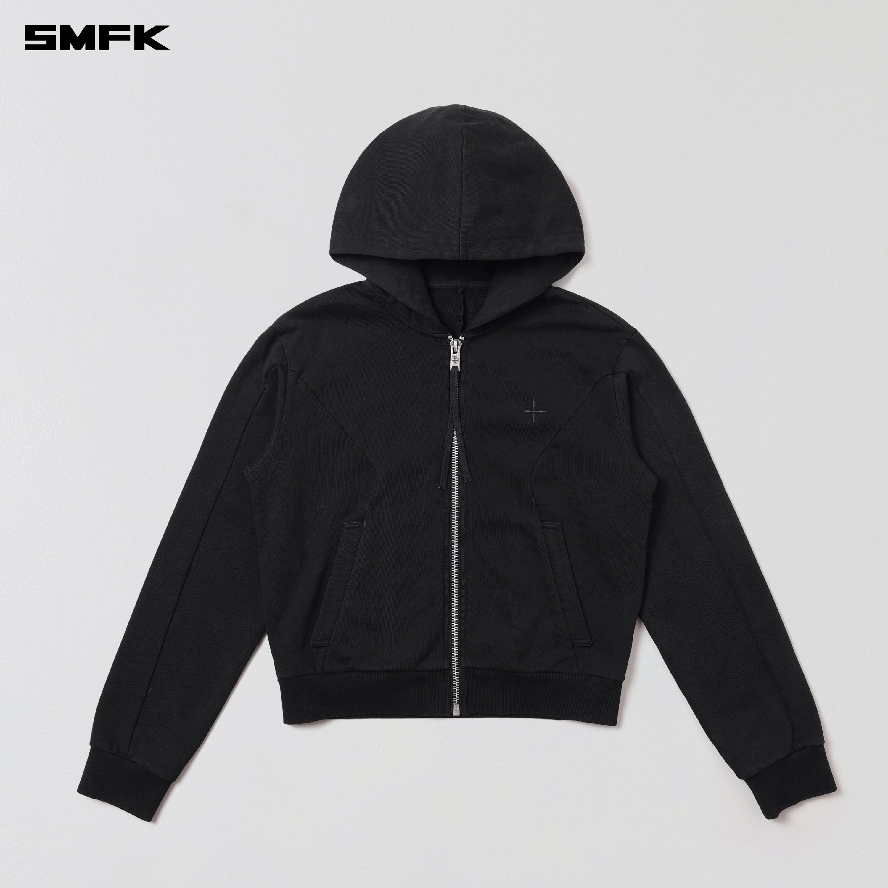 VINTAGE MUSE ZIPPER SPORTS HOODIE/COTTON VANISH BLACK