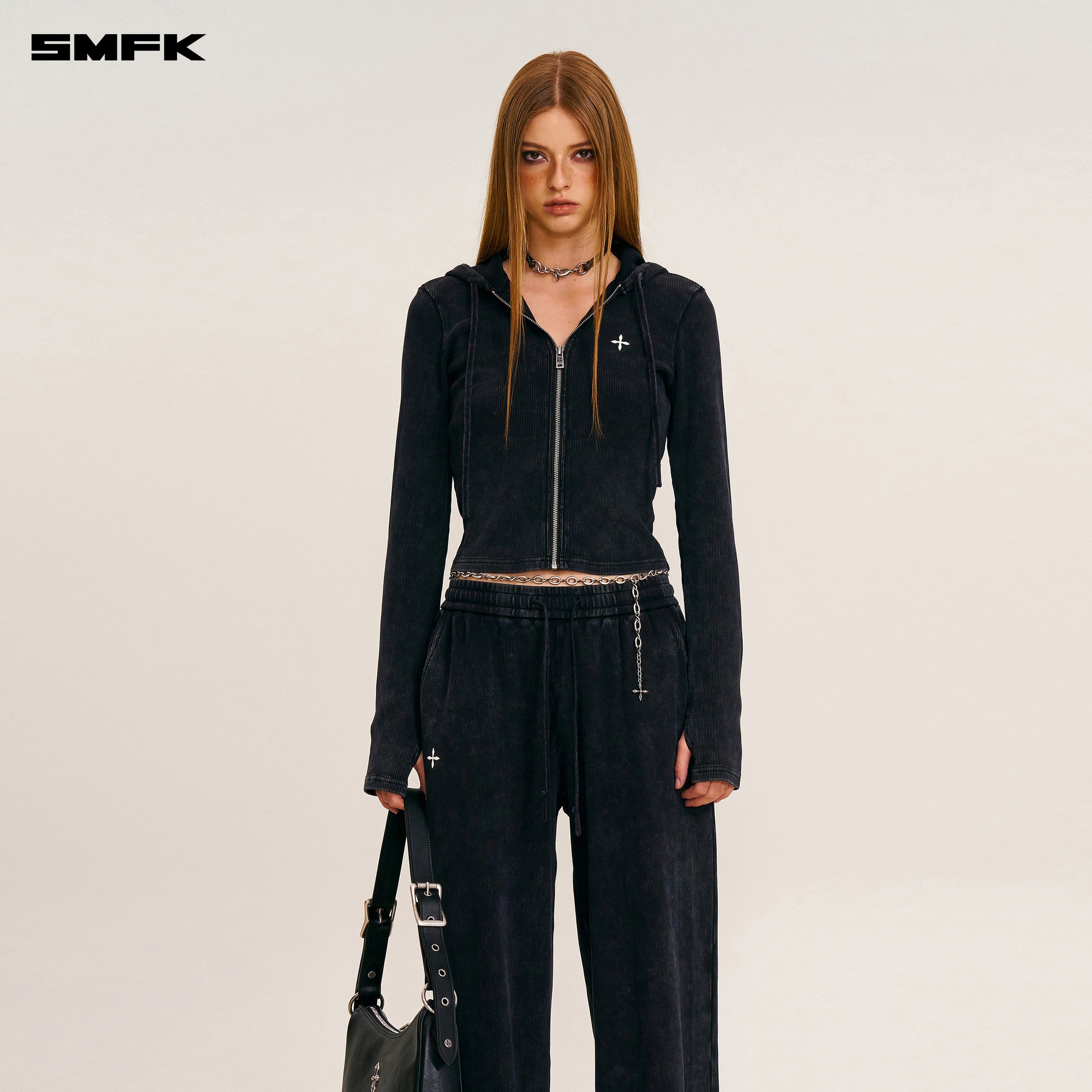 VINTAGE-SAVAGE SLIM SPORTS ZIP HOODIE/FADE DYE VANISH BLACK