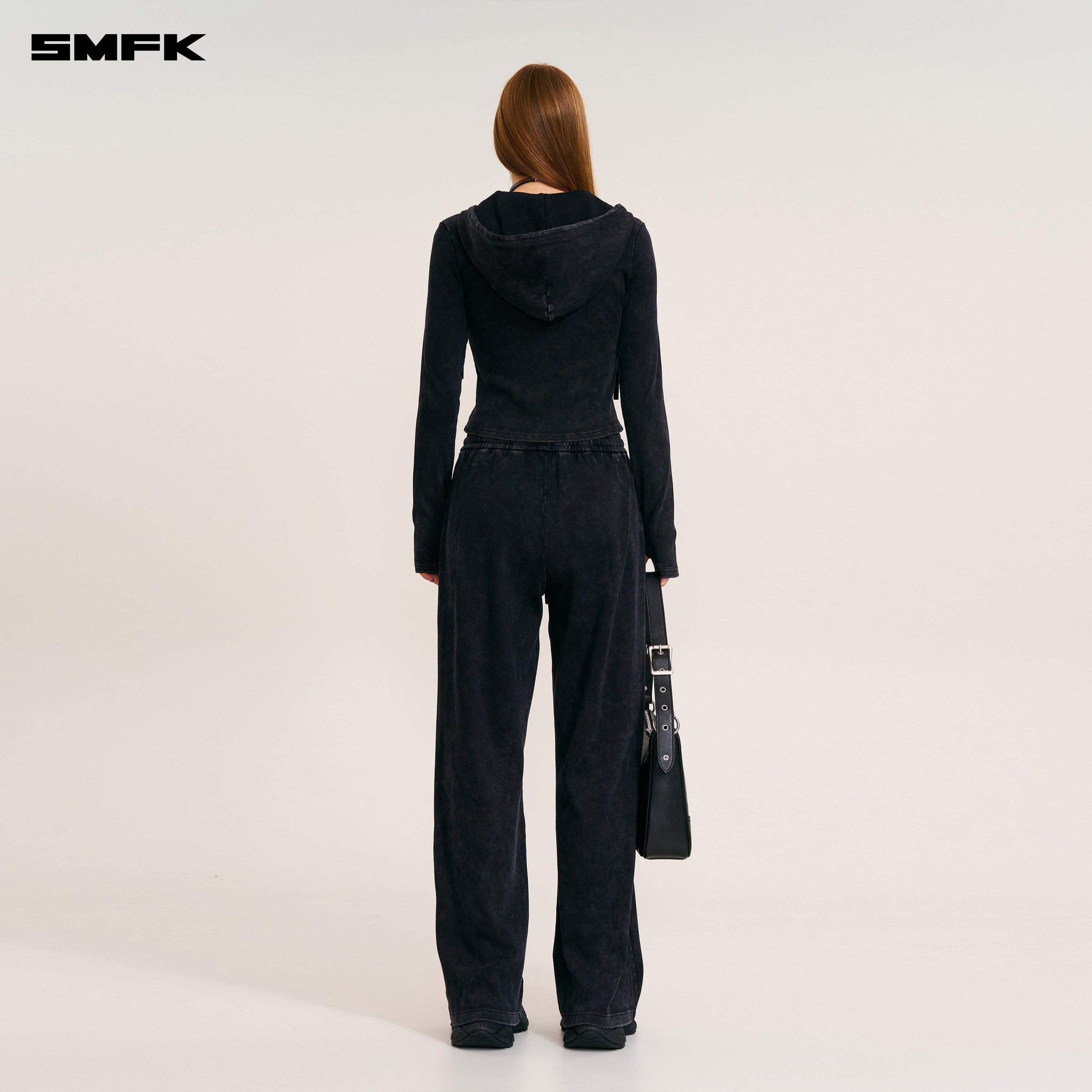 VINTAGE-SAVAGE SLIM SPORTS ZIP HOODIE/FADE DYE VANISH BLACK