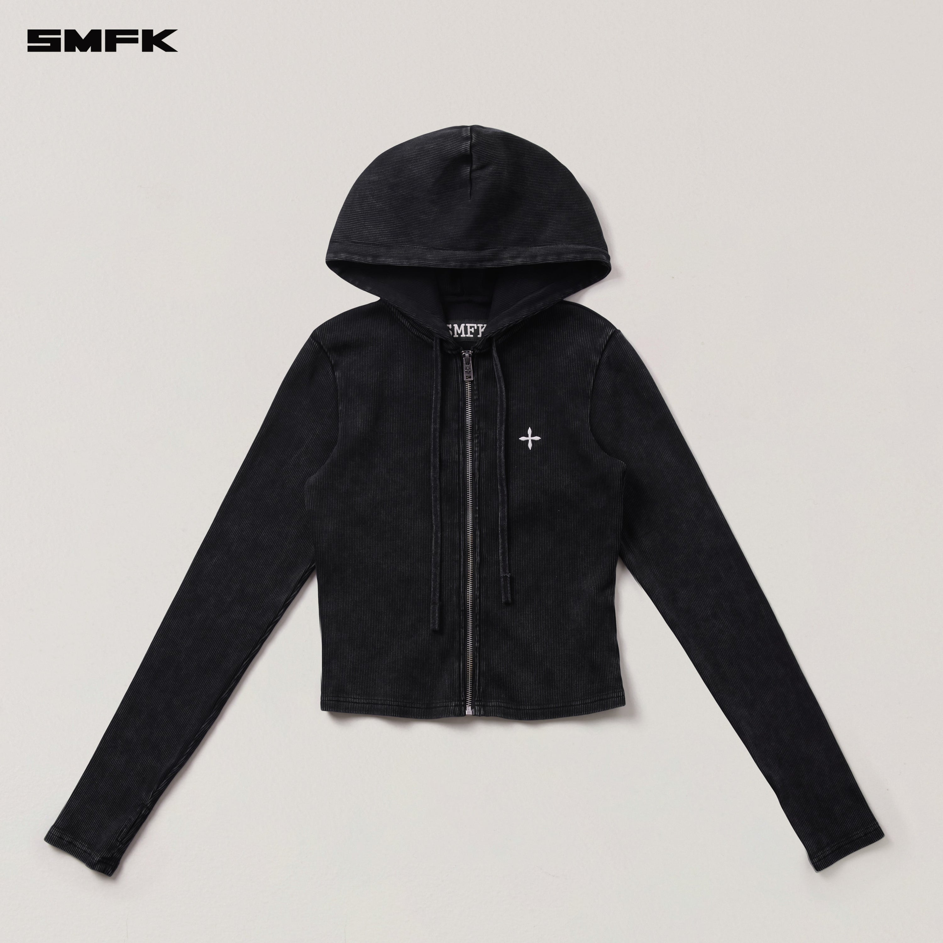 VINTAGE-SAVAGE SLIM SPORTS ZIP HOODIE/FADE DYE VANISH BLACK