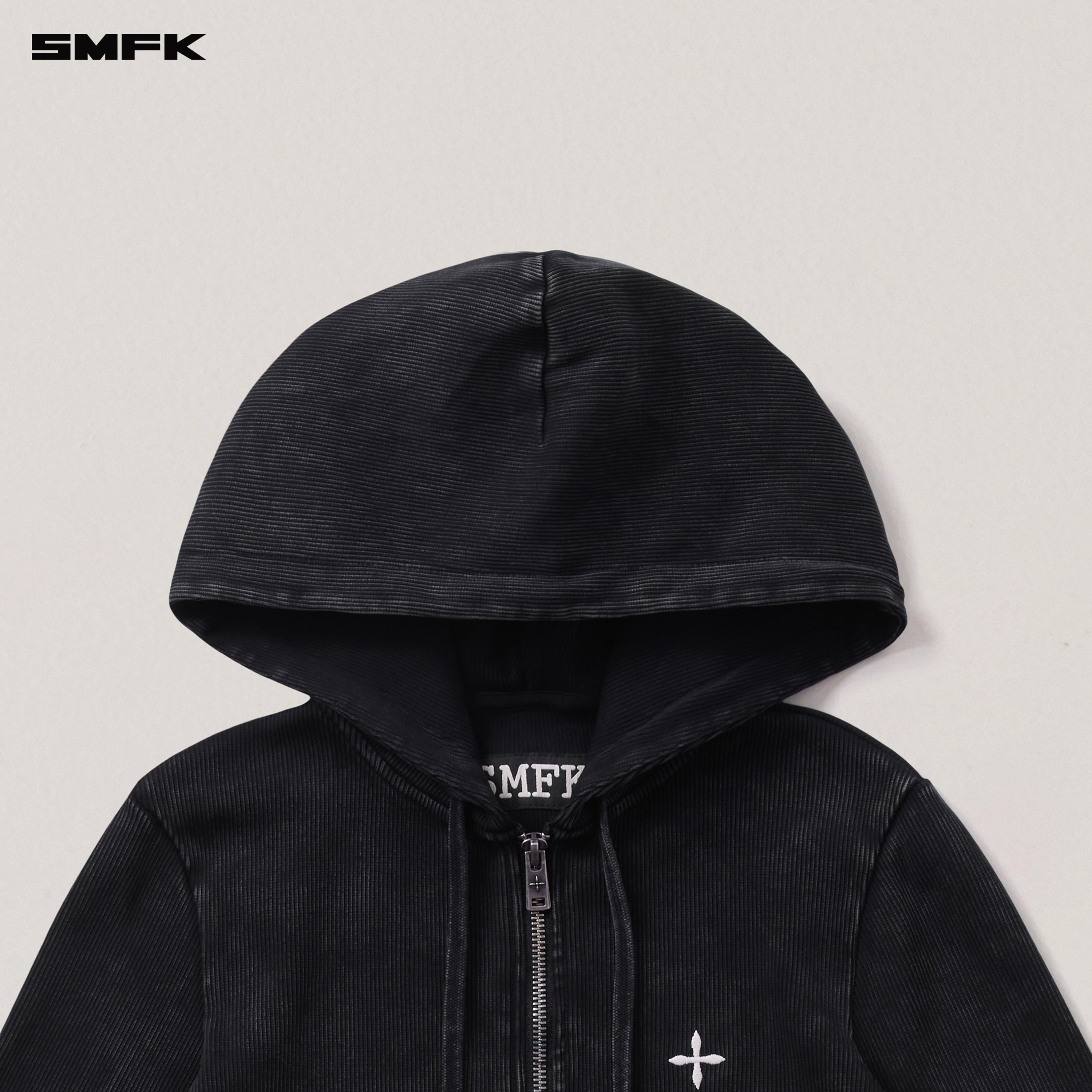 VINTAGE-SAVAGE SLIM SPORTS ZIP HOODIE/FADE DYE VANISH BLACK