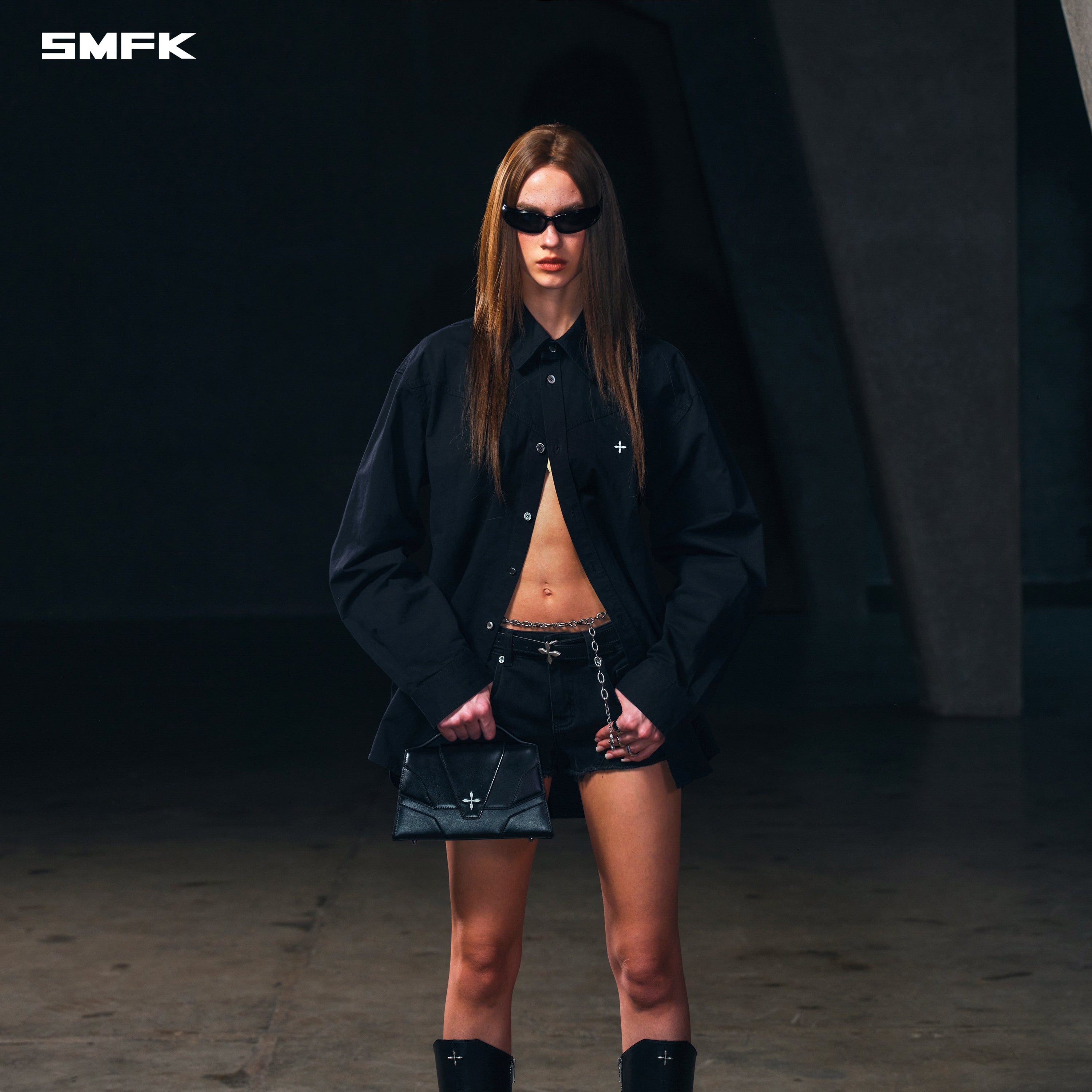 COMPASS BADGE CARGO SHIRT/COTTON WILD BLACK