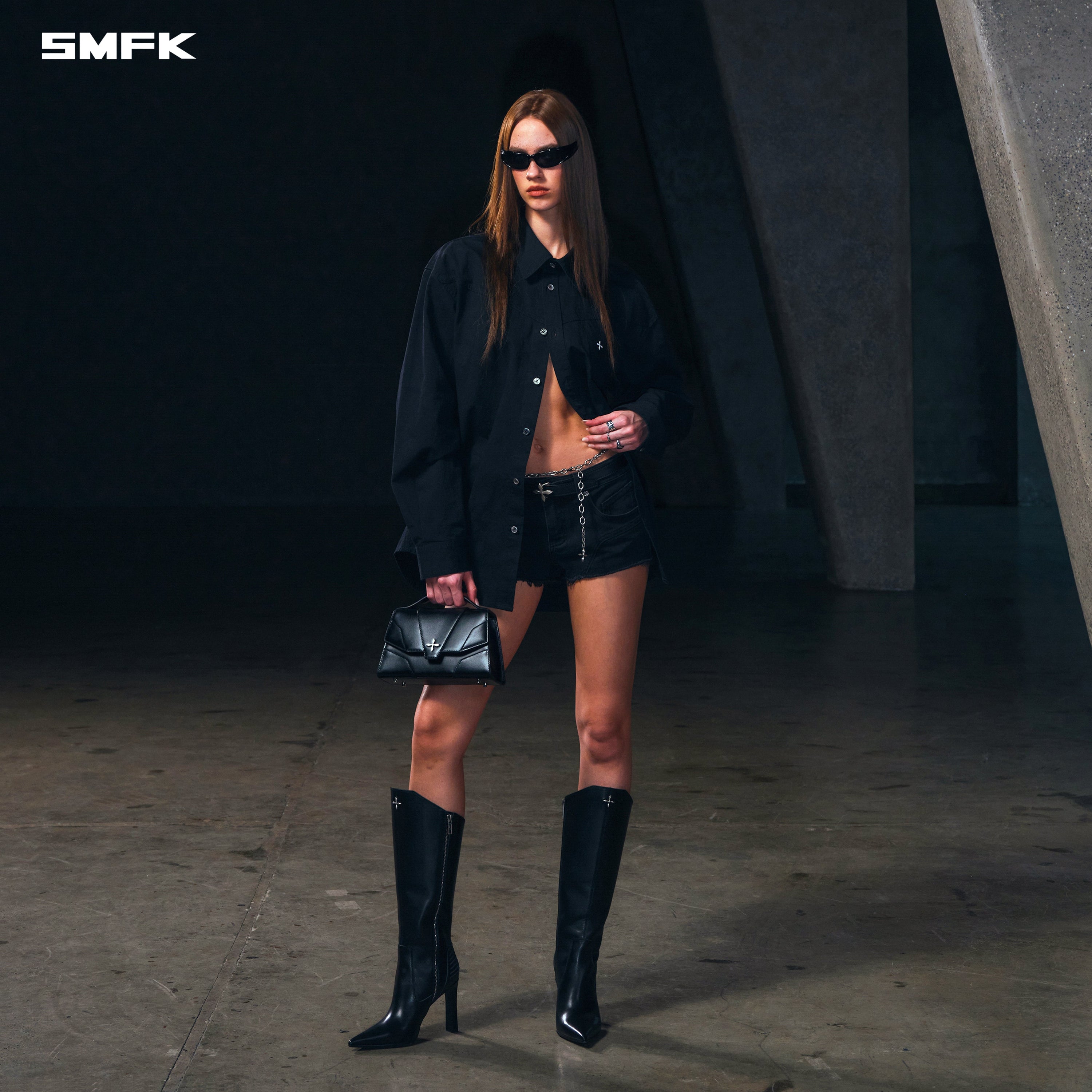 COMPASS BADGE CARGO SHIRT/COTTON WILD BLACK