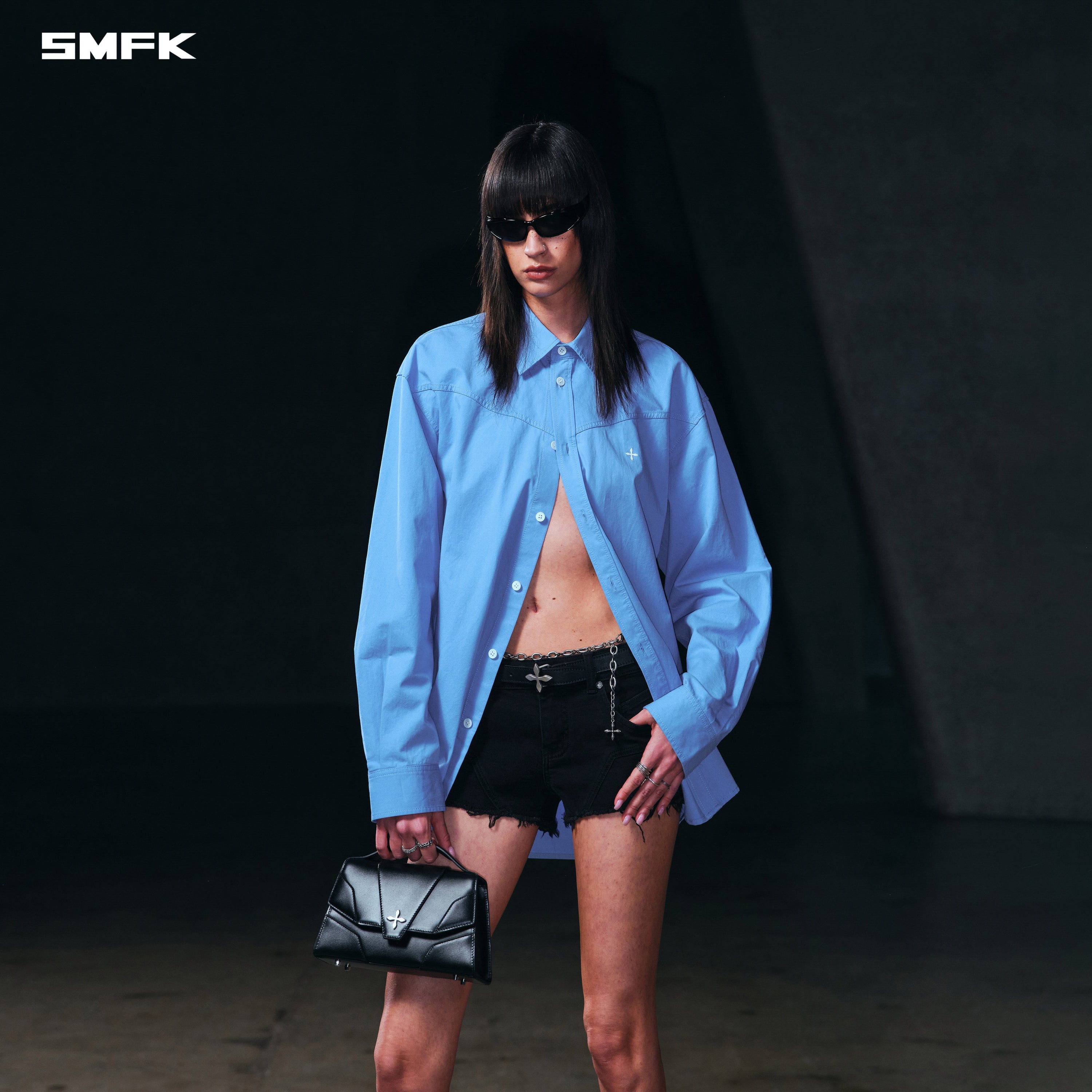 COMPASS BADGE CARGO SHIRT/COTTON FANTASY BLUE