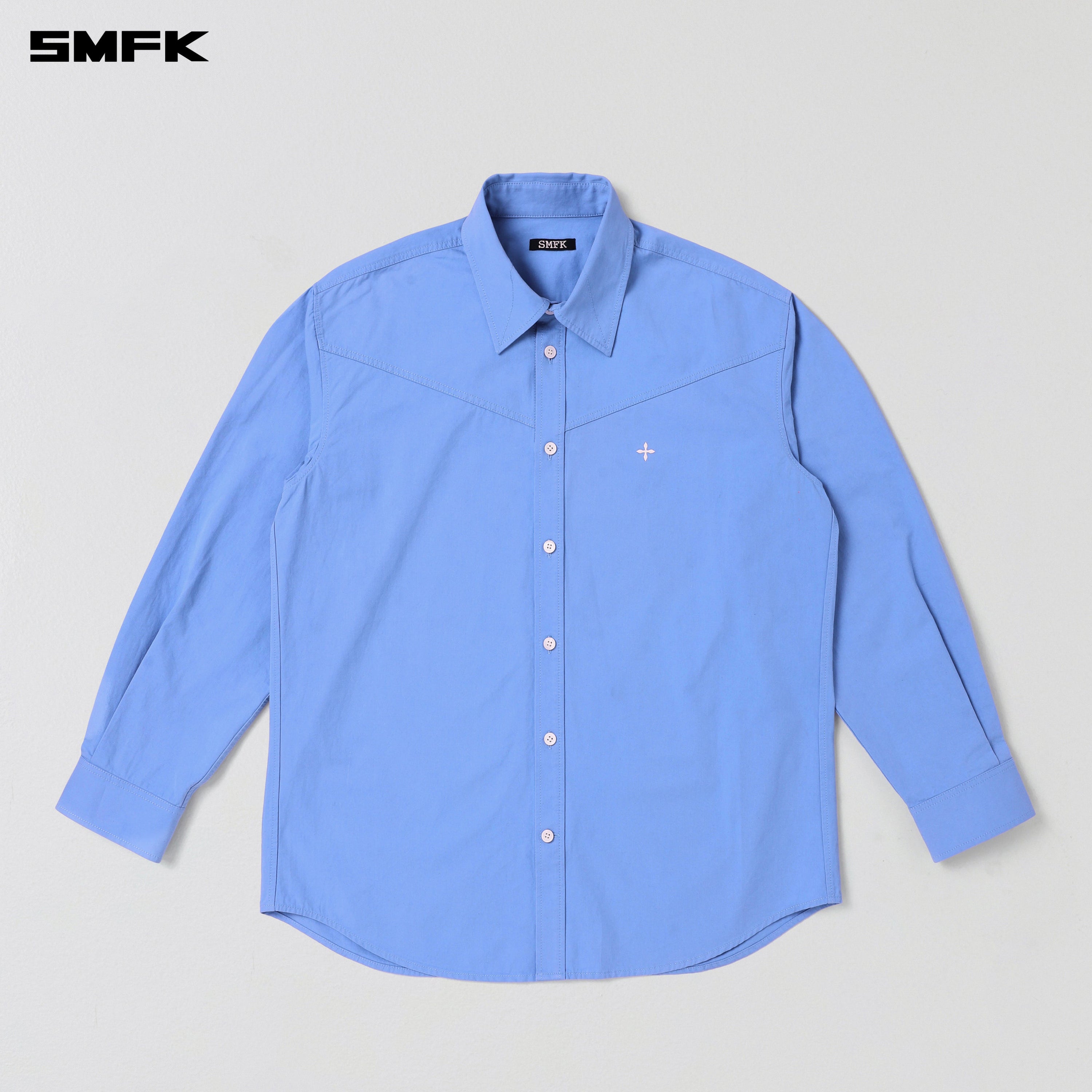 COMPASS BADGE CARGO SHIRT/COTTON FANTASY BLUE