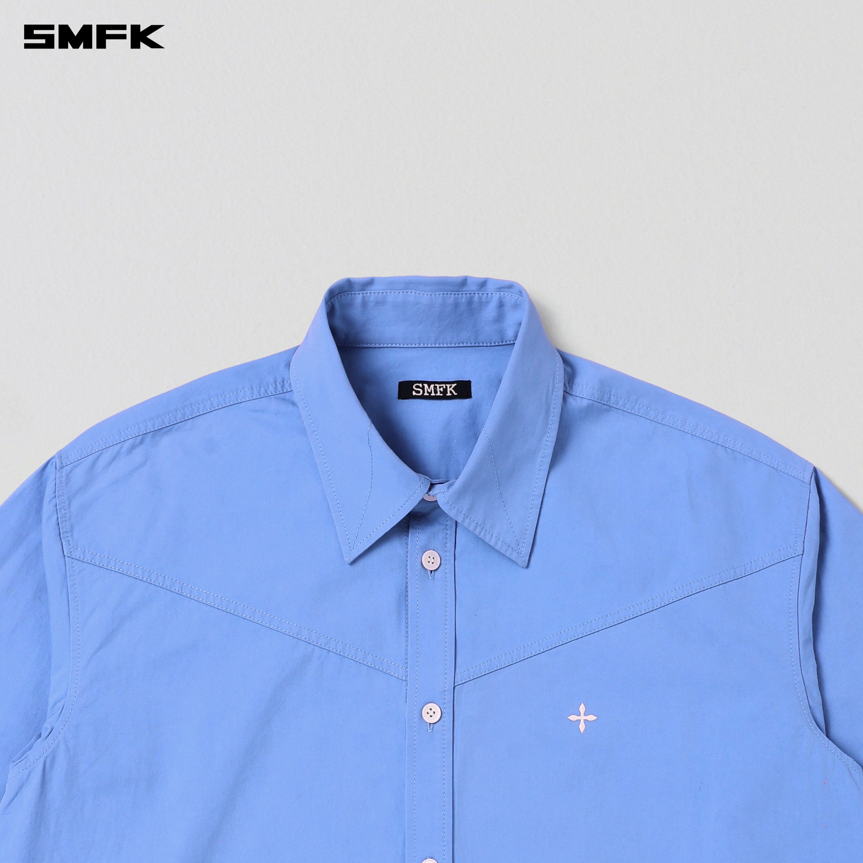 COMPASS BADGE CARGO SHIRT/COTTON FANTASY BLUE