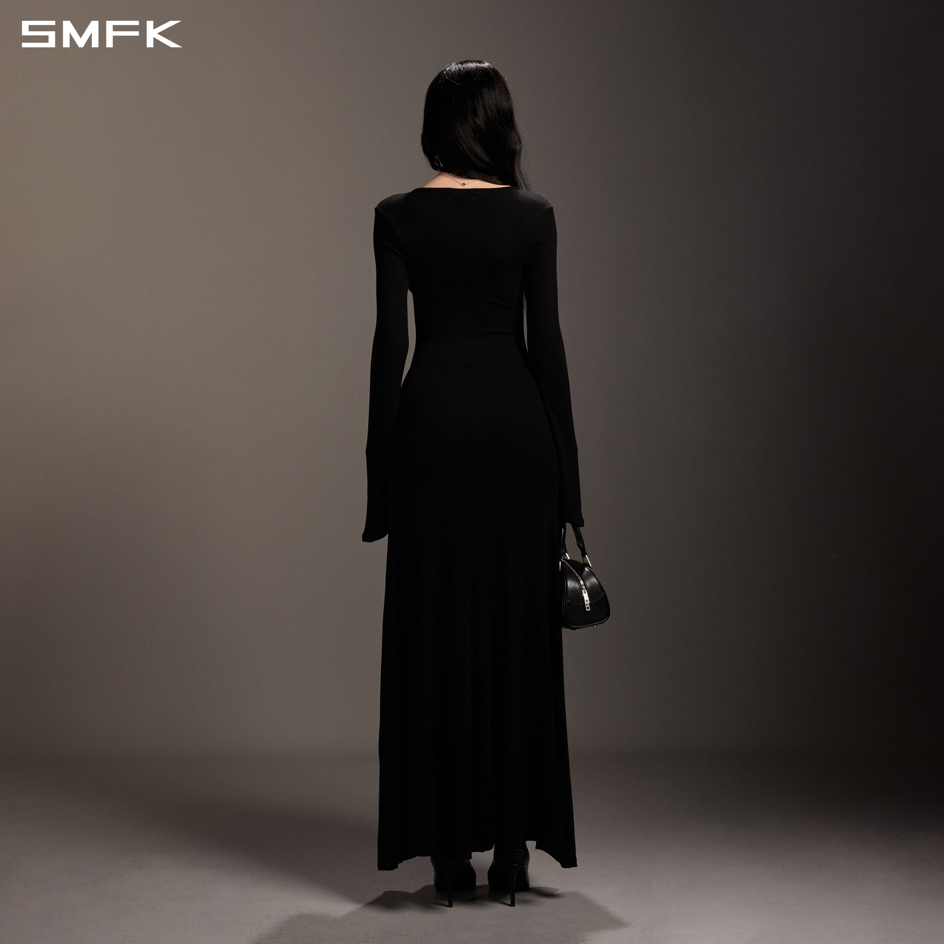 MYTH ORIGIN LONG DRESS/ACETATE+VISCOSE+ACRYLIC+SPANDEX+WOOL WILD BLACK