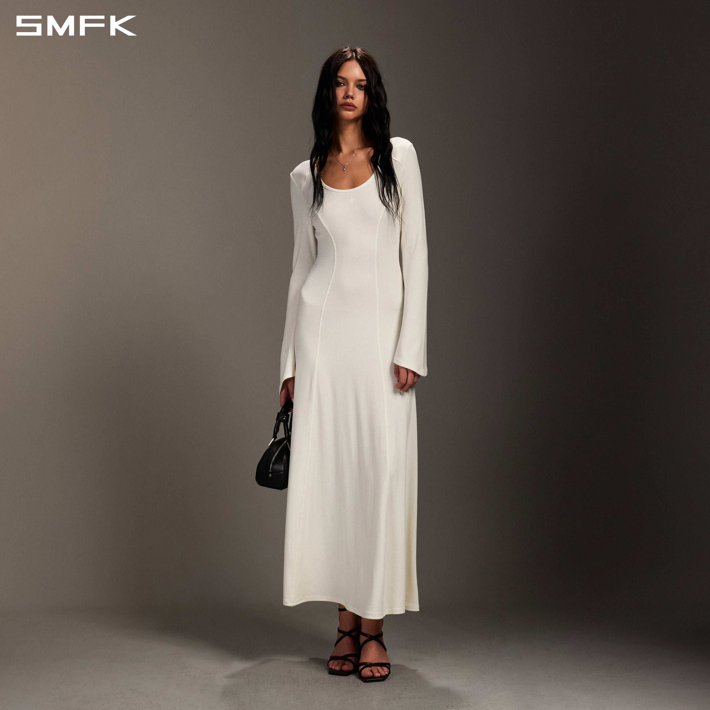 MYTH ORIGIN LONG DRESS/ACETATE+VISCOSE+ACRYLIC+SPANDEX+WOOL CLOUD WHITE