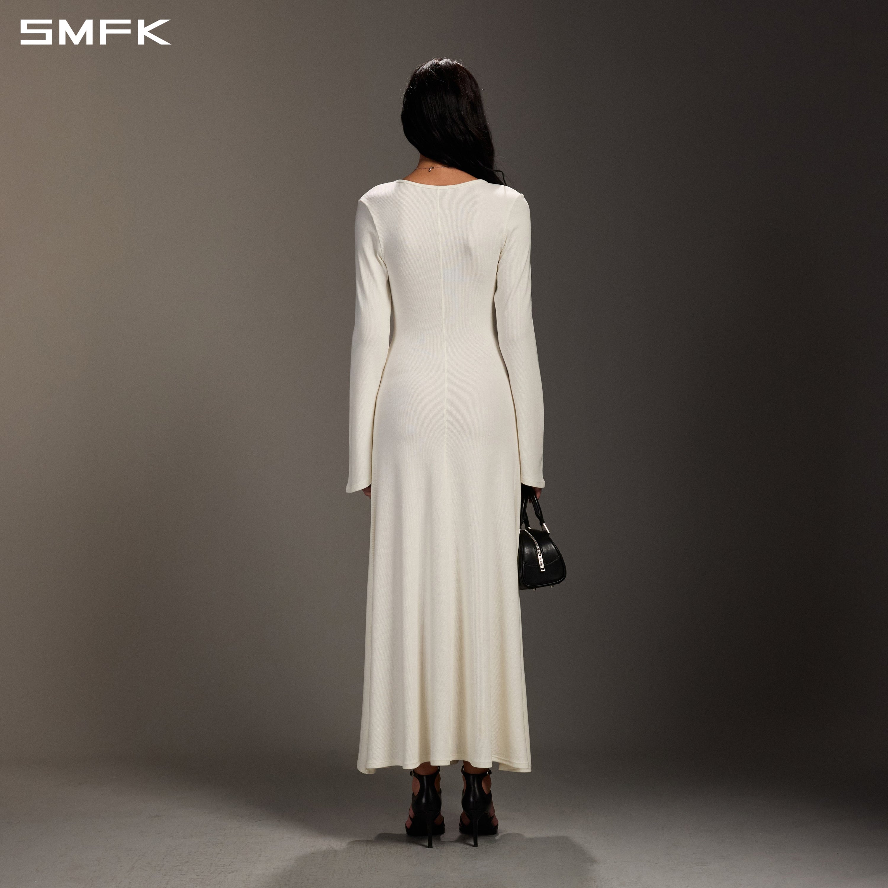 MYTH ORIGIN LONG DRESS/ACETATE+VISCOSE+ACRYLIC+SPANDEX+WOOL CLOUD WHITE