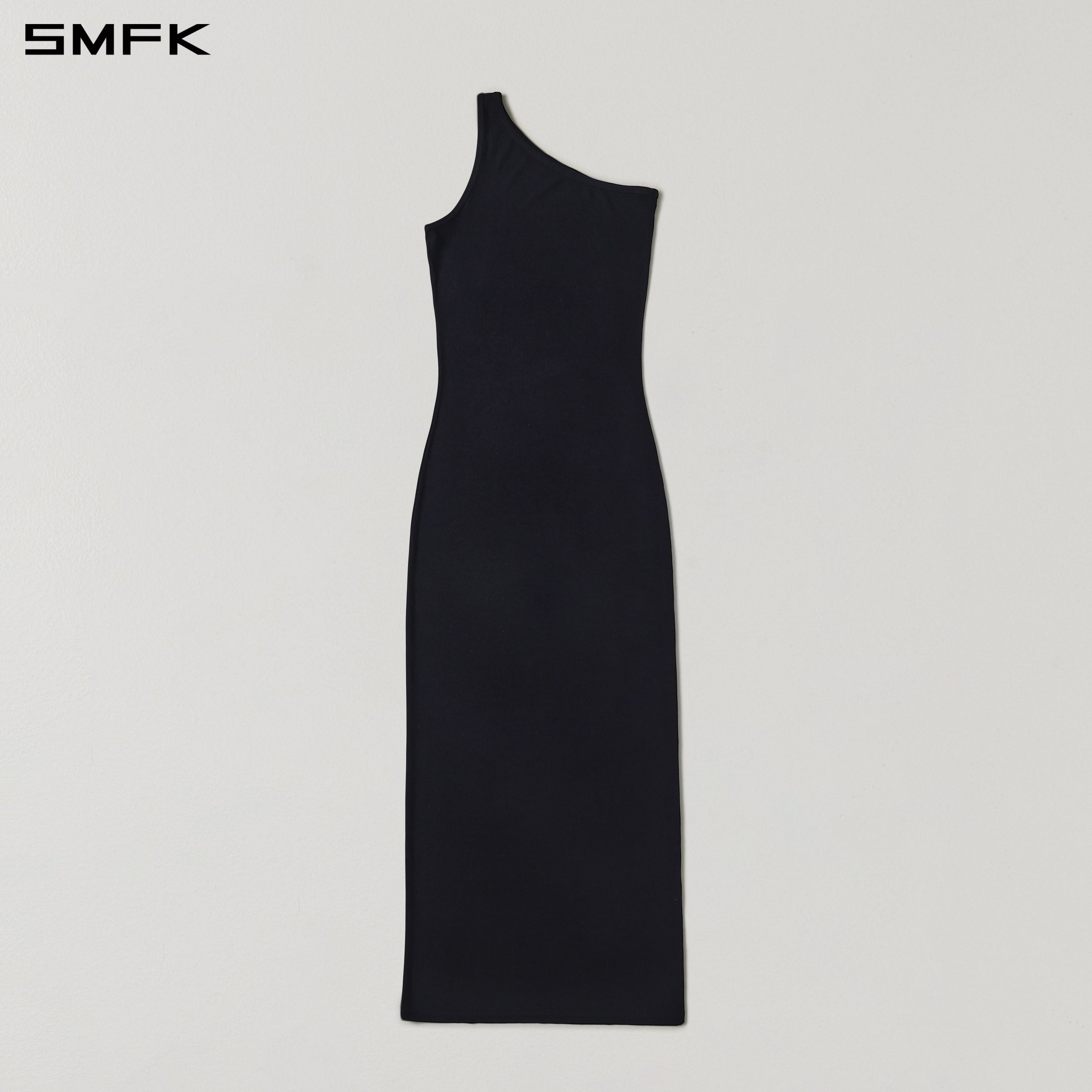 MYTH ORIGIN ONE-SIDE LONG DRESS/ACETATE+VISCOSE+ACRYLIC+SPANDEX+WOOL WILD BLACK