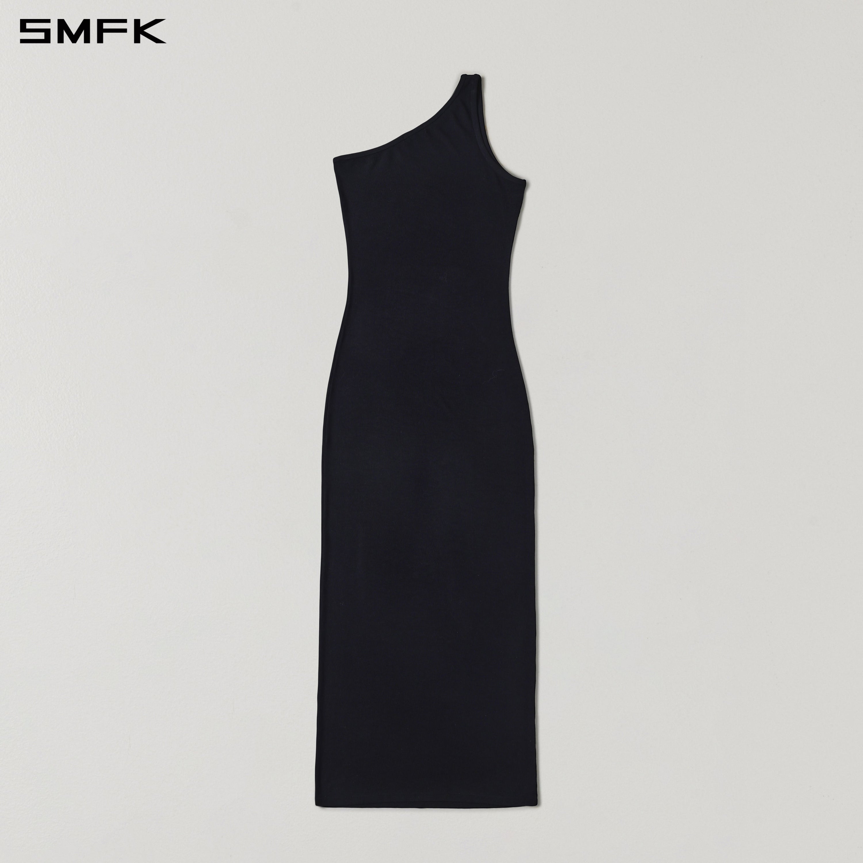 MYTH ORIGIN ONE-SIDE LONG DRESS/ACETATE+VISCOSE+ACRYLIC+SPANDEX+WOOL WILD BLACK