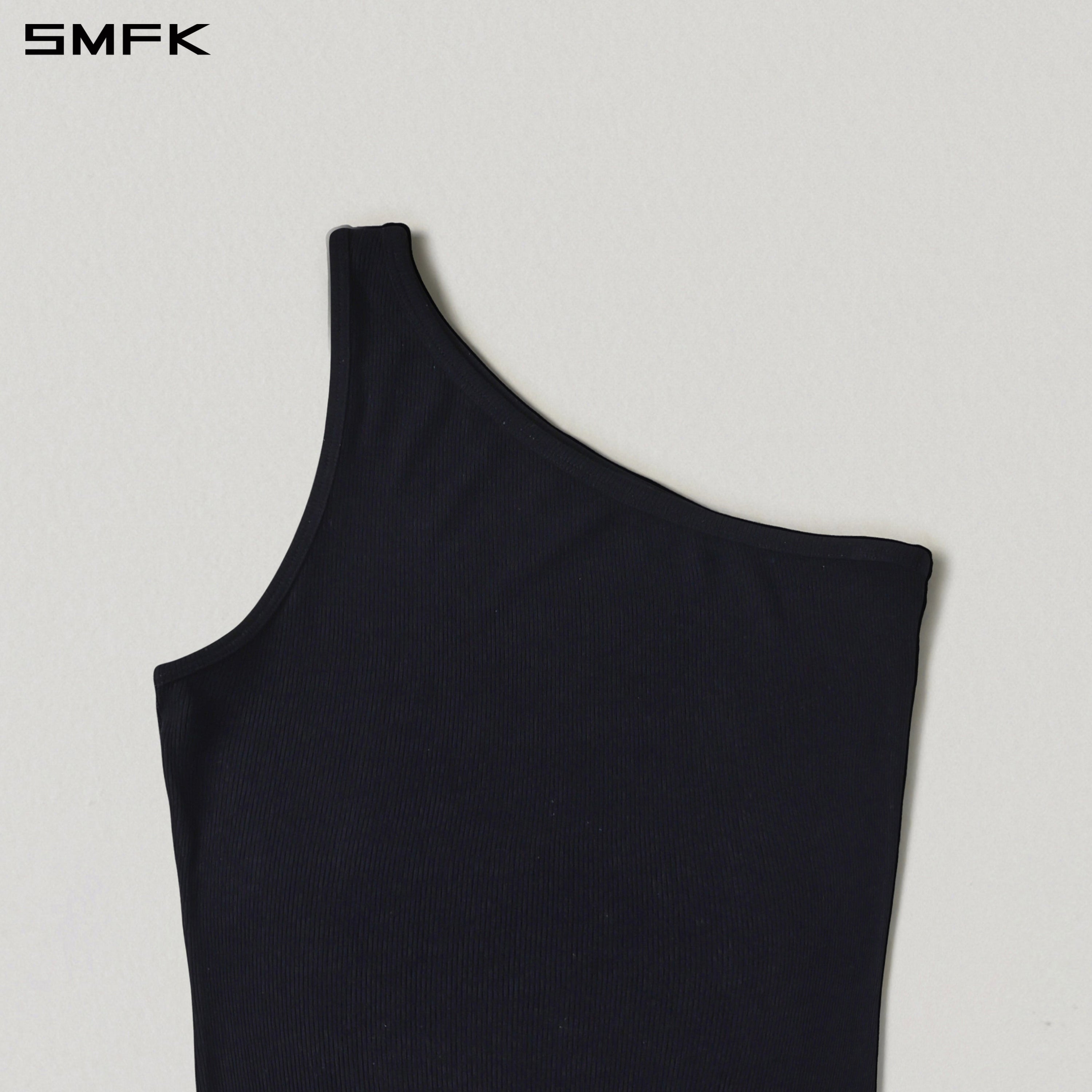 MYTH ORIGIN ONE-SIDE LONG DRESS/ACETATE+VISCOSE+ACRYLIC+SPANDEX+WOOL WILD BLACK