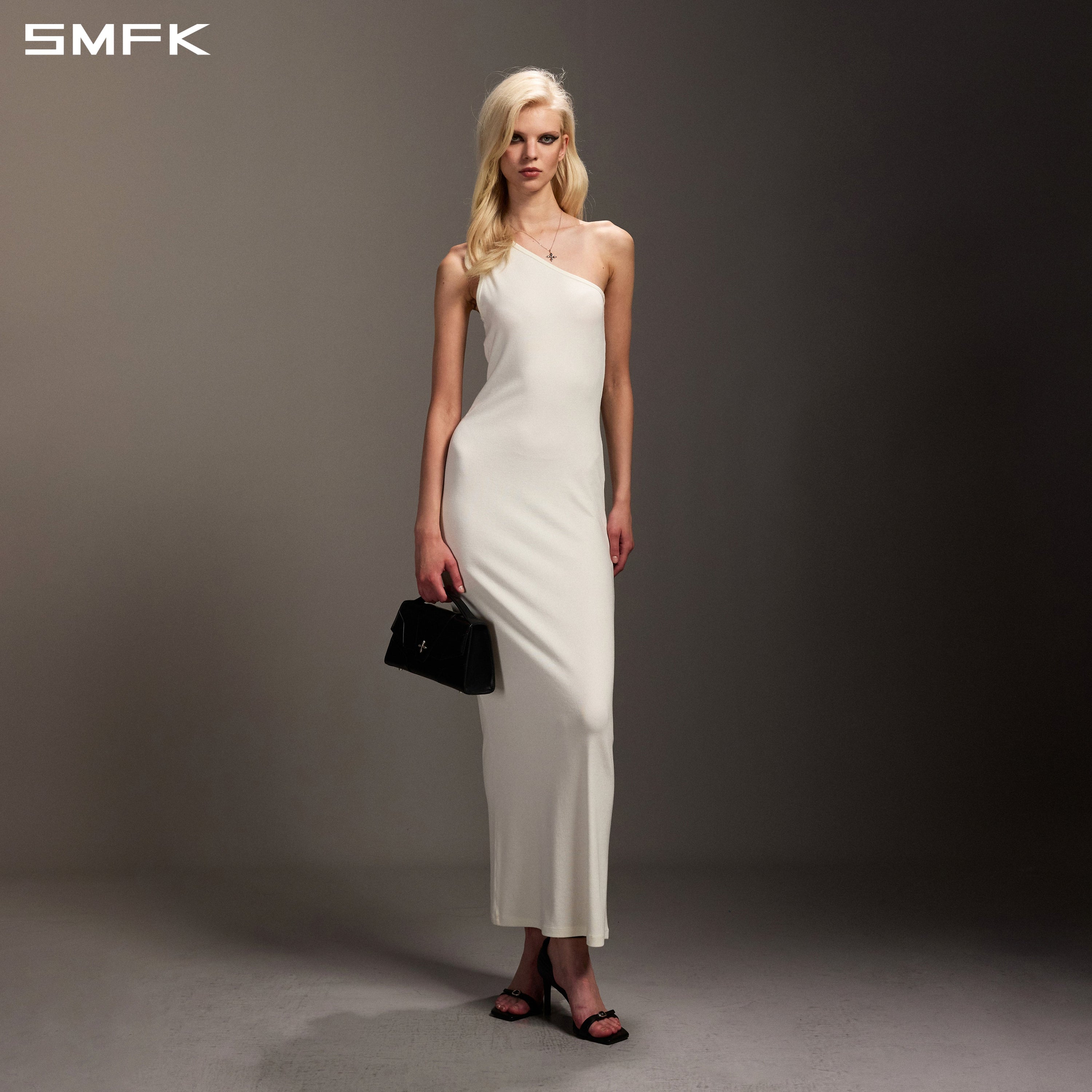 MYTH ORIGIN ONE-SIDE LONG DRESS/ACETATE+VISCOSE+ACRYLIC+SPANDEX+WOOL CLOUD WHITE