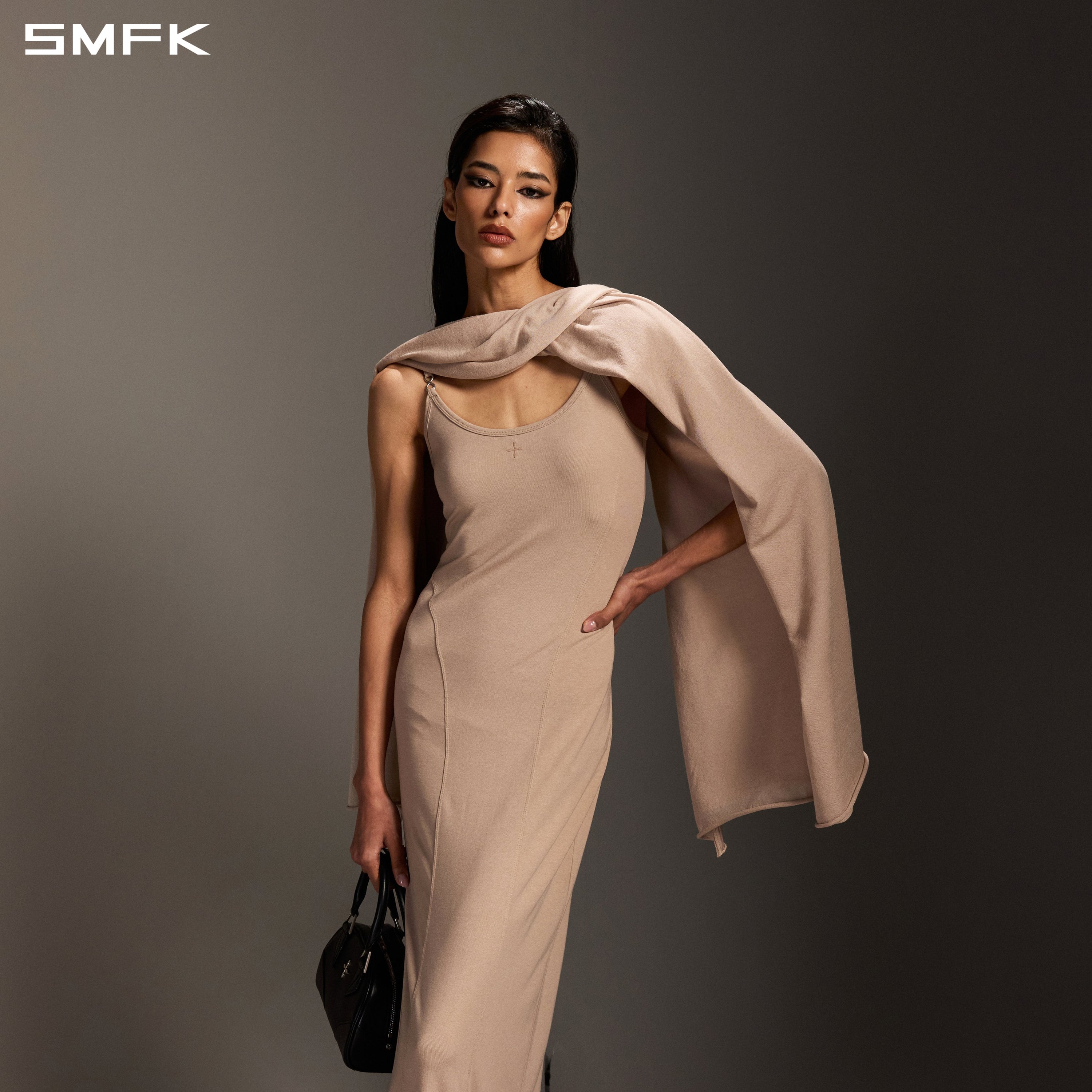 MYTH AEOLUS SLIT DRESS/REGENERATED CELLULOSE FIBER+ACETATE+SPANDEX FRESH SKIN