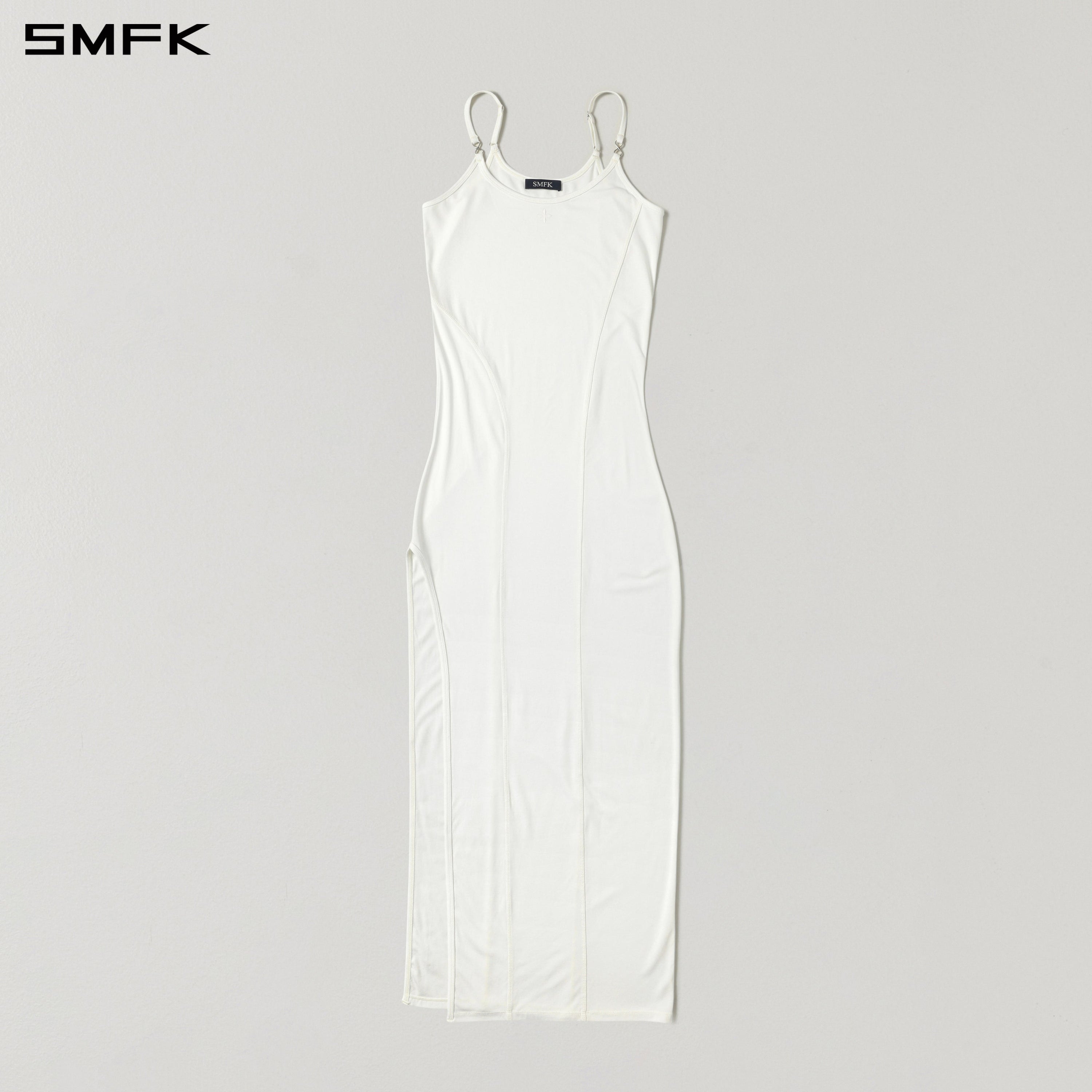 MYTH AEOLUS SLIT DRESS/REGENERATED CELLULOSE FIBER+ACETATE+SPANDEX CLOUD WHITE