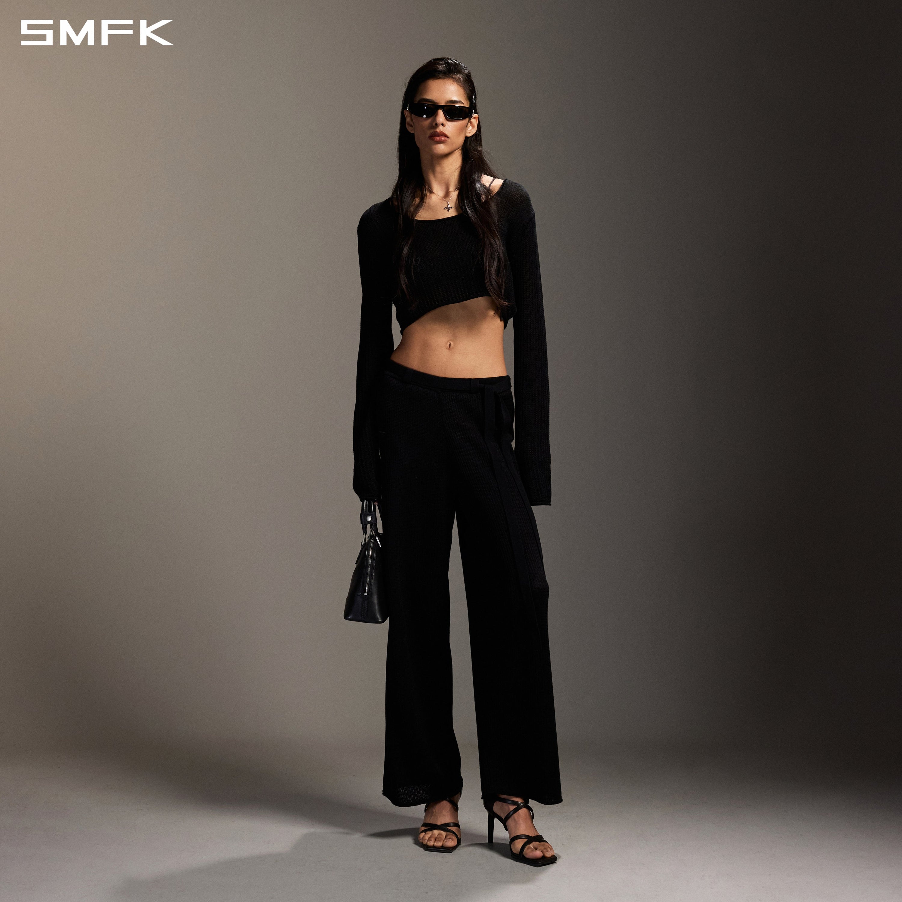 MYTH SEER CHAIN SHORT KNIT PULLOVER/TENCEL+SILK WILD BLACK