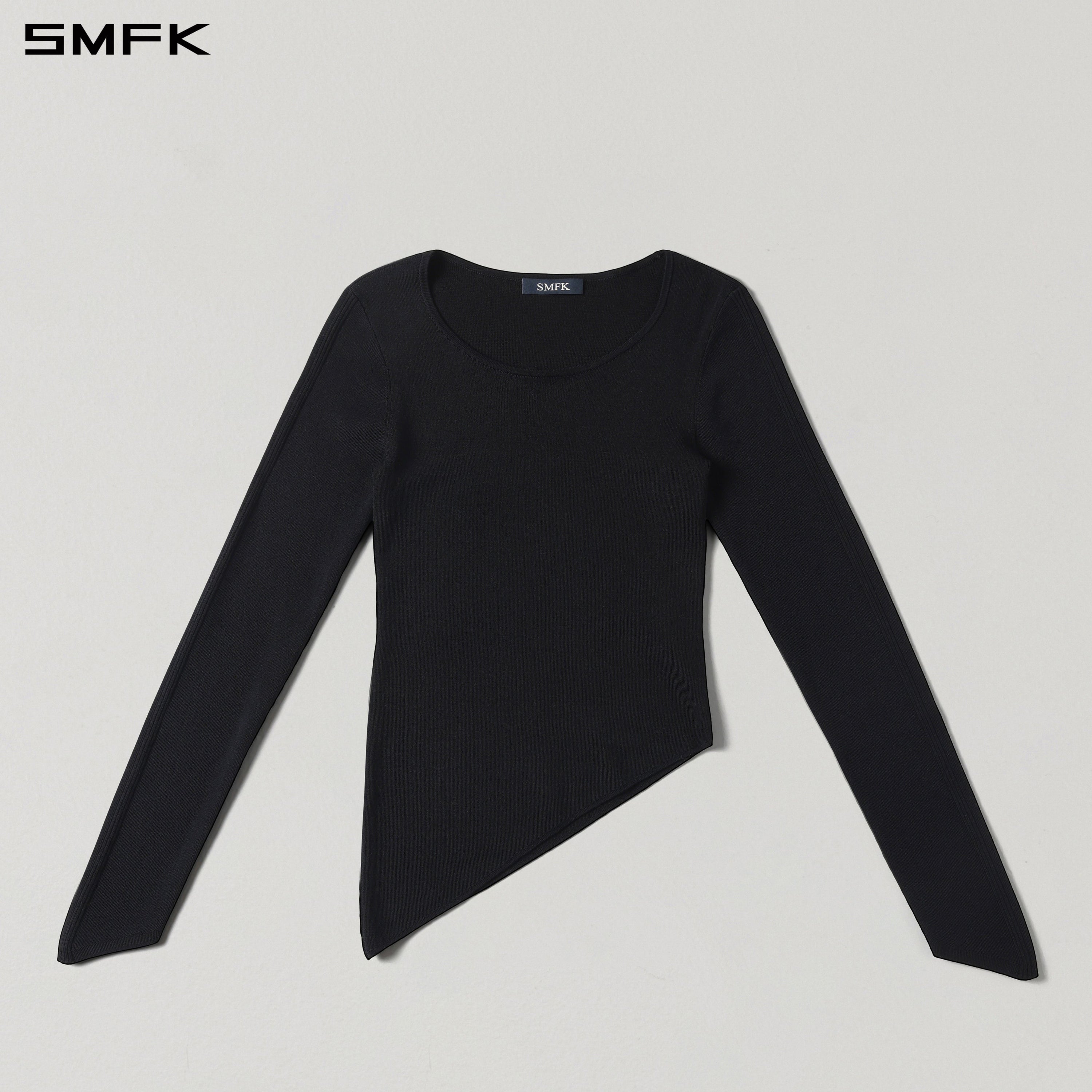 MYTH AEOLUS ASYMMETRY SLIM KNIT PULLOVER/TENCEL+SILK WILD BLACK