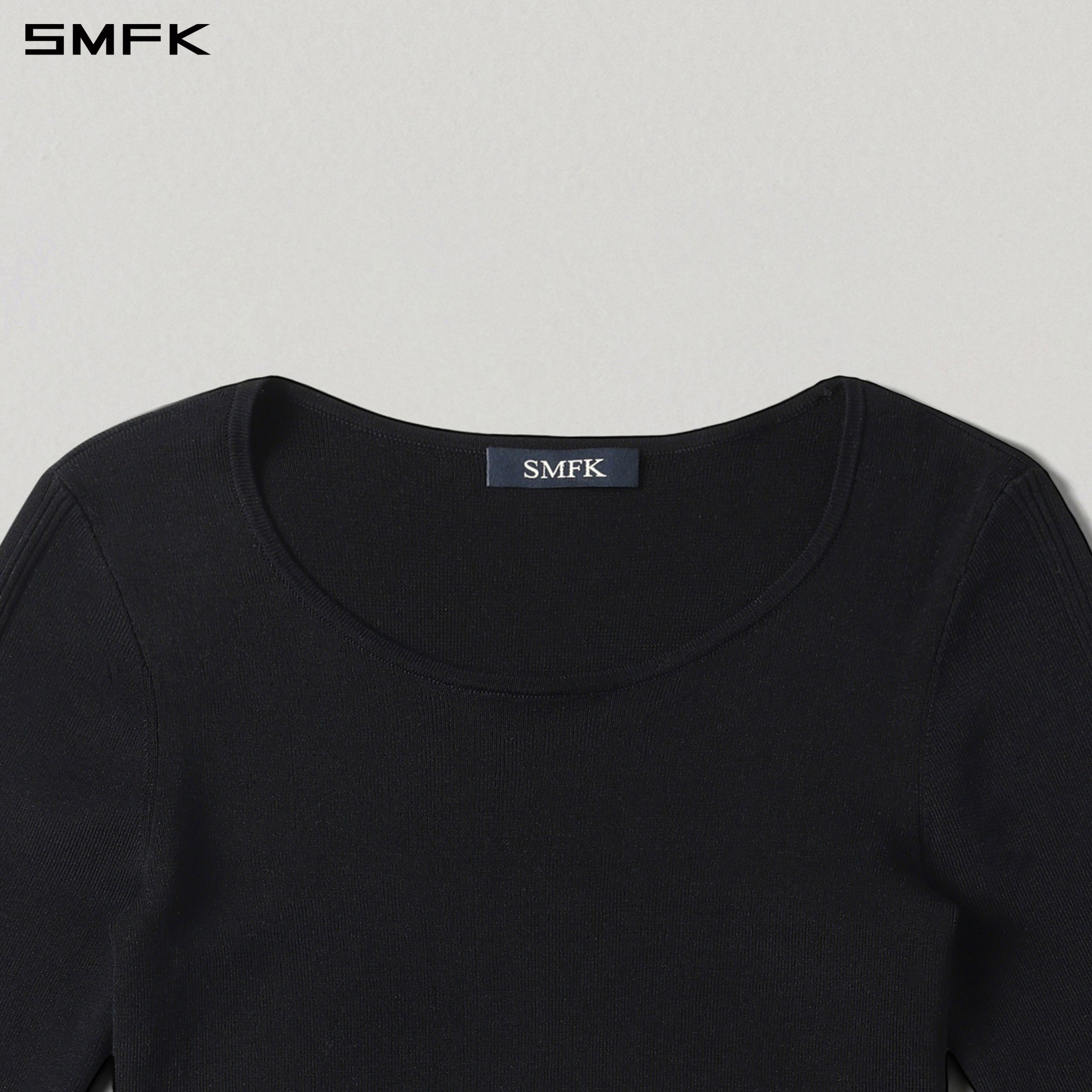 MYTH AEOLUS ASYMMETRY SLIM KNIT PULLOVER/TENCEL+SILK WILD BLACK