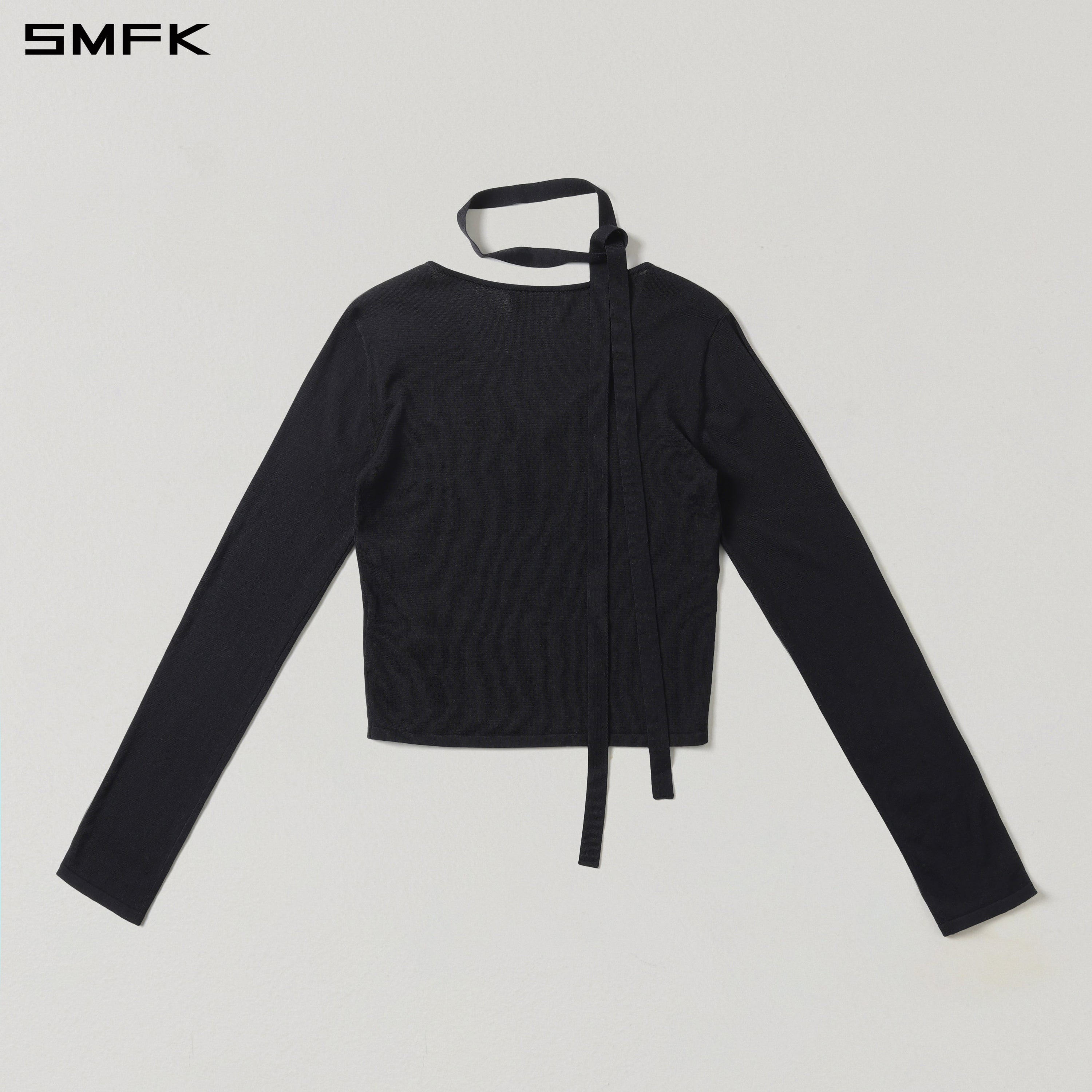 MYTH SIREN ROVE V-NECK SLIM KNIT PULLOVER/ACETATE+COTTON WILD BLACK