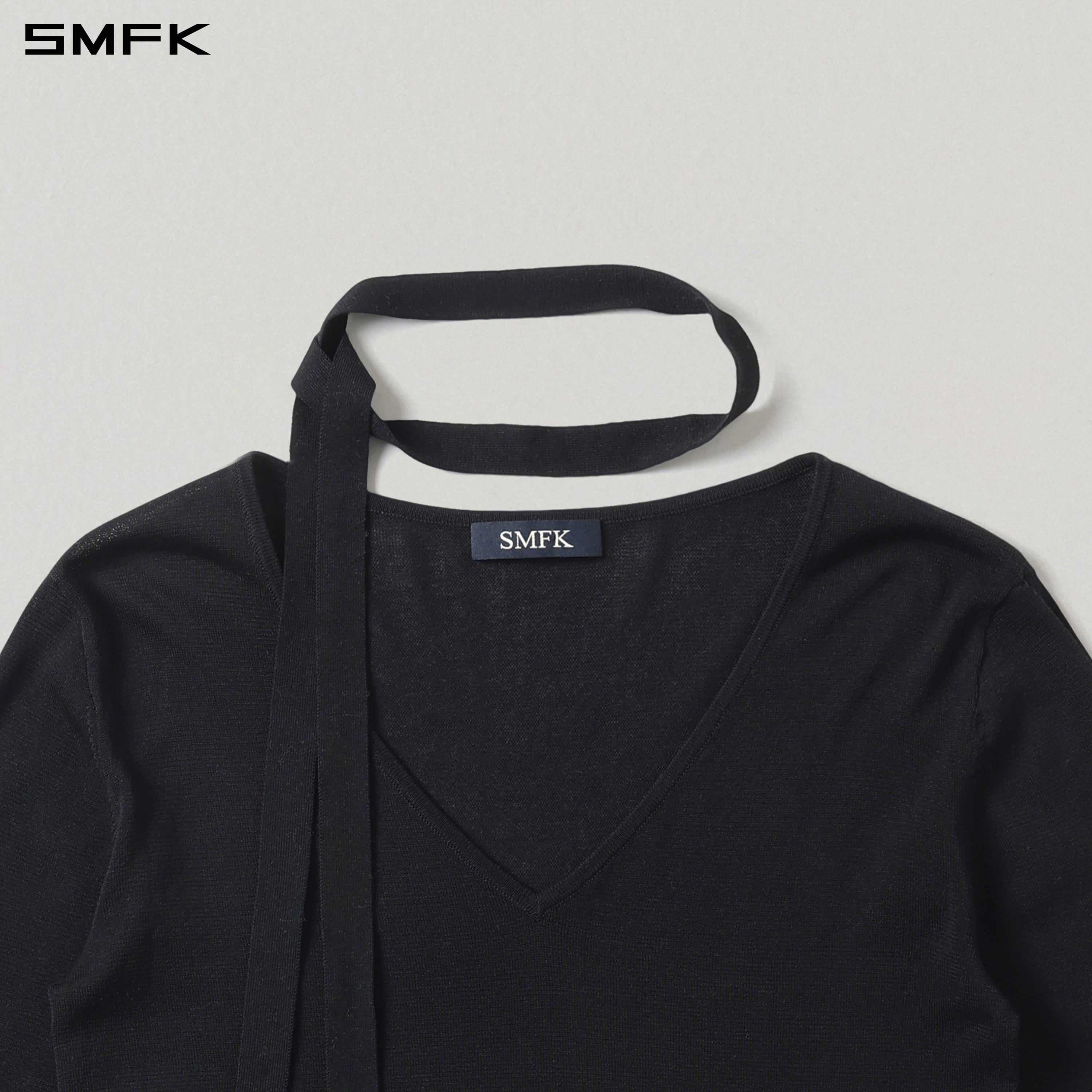 MYTH SIREN ROVE V-NECK SLIM KNIT PULLOVER/ACETATE+COTTON WILD BLACK