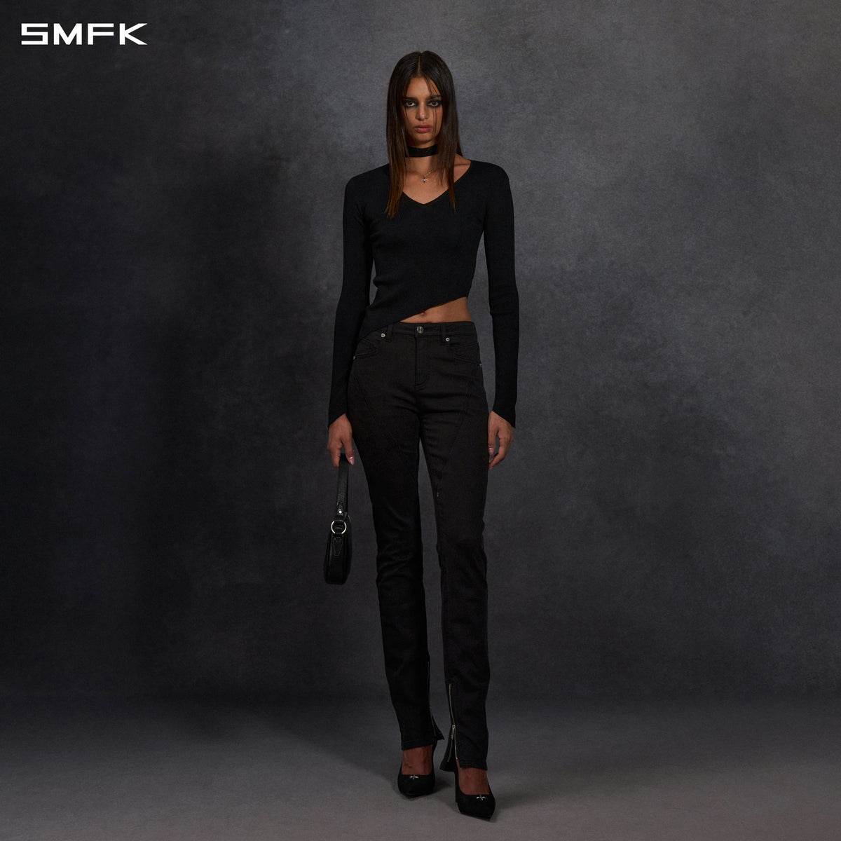 MYTH AEOLUS ASYMMETRY SLIM KNIT PULLOVER/SILK+LENZING TENCEL+COTTON WILD BLACK