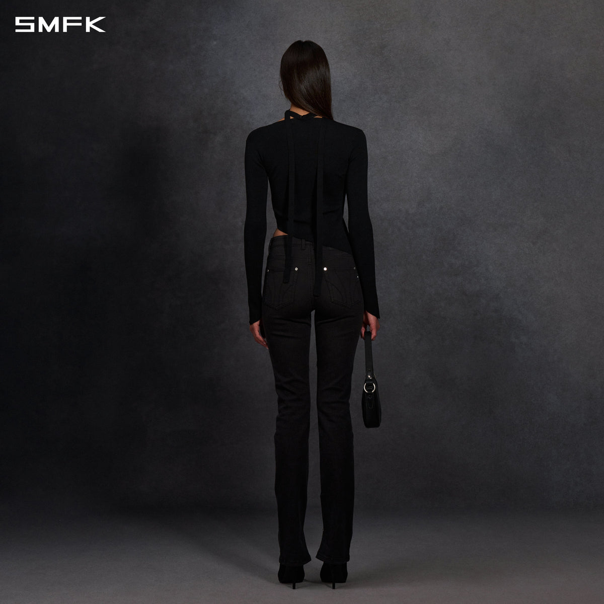 MYTH AEOLUS ASYMMETRY SLIM KNIT PULLOVER/SILK+LENZING TENCEL+COTTON WILD BLACK