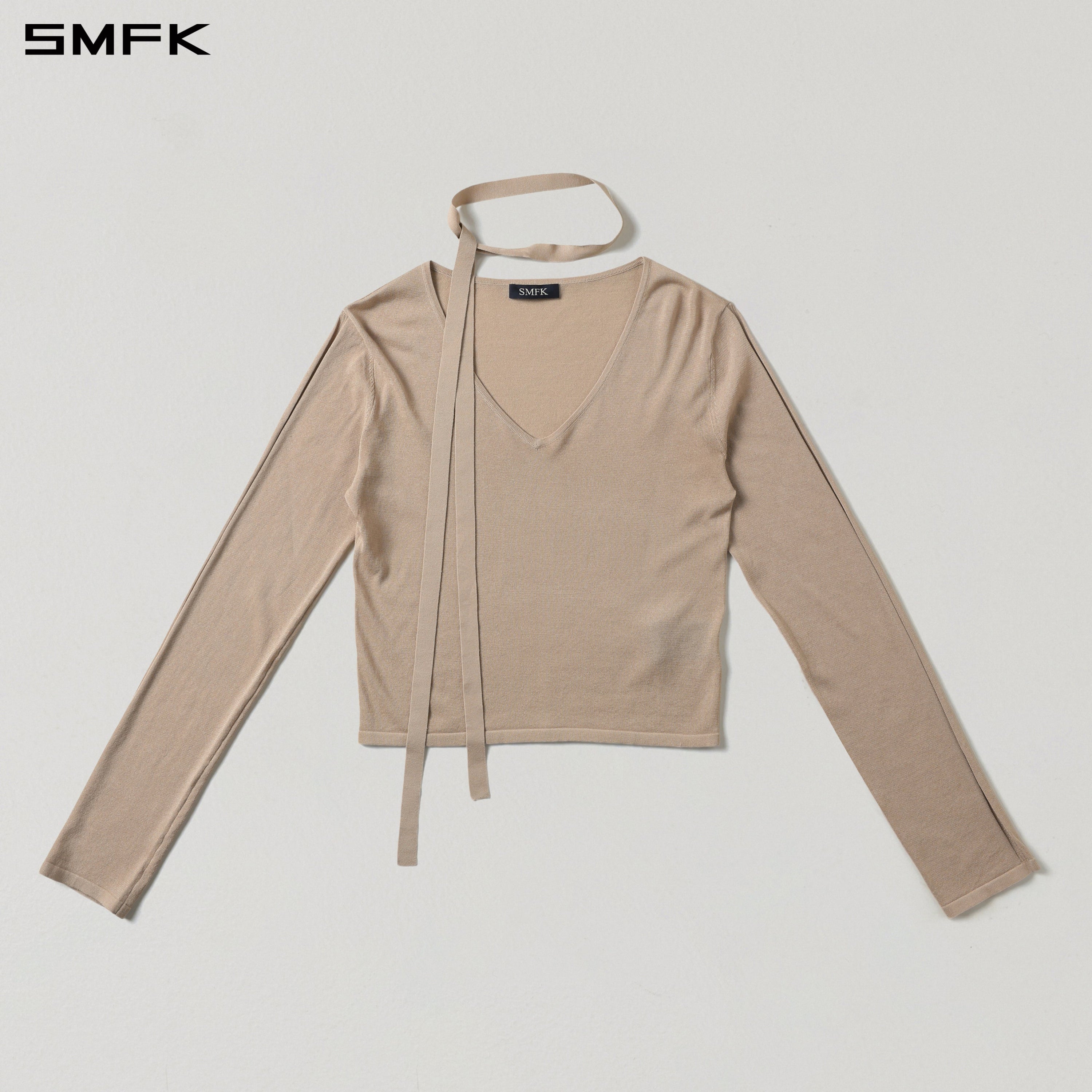 MYTH SIREN ROVE V-NECK SLIM KNIT PULLOVER/ACETATE+COTTON FRESH SKIN