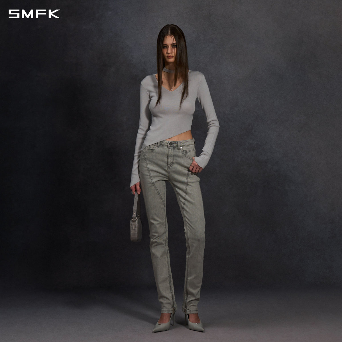 MYTH AEOLUS ASYMMETRY SLIM KNIT PULLOVER/SILK+LENZING TENCEL+COTTON GLACIER GREY