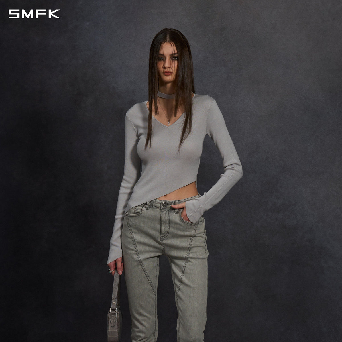 MYTH AEOLUS ASYMMETRY SLIM KNIT PULLOVER/SILK+LENZING TENCEL+COTTON GLACIER GREY