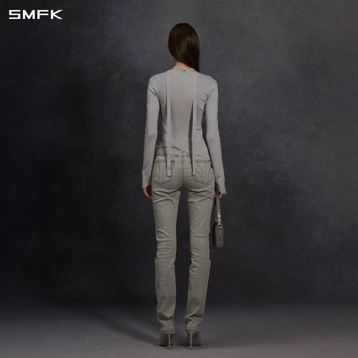 MYTH AEOLUS ASYMMETRY SLIM KNIT PULLOVER/SILK+LENZING TENCEL+COTTON GLACIER GREY