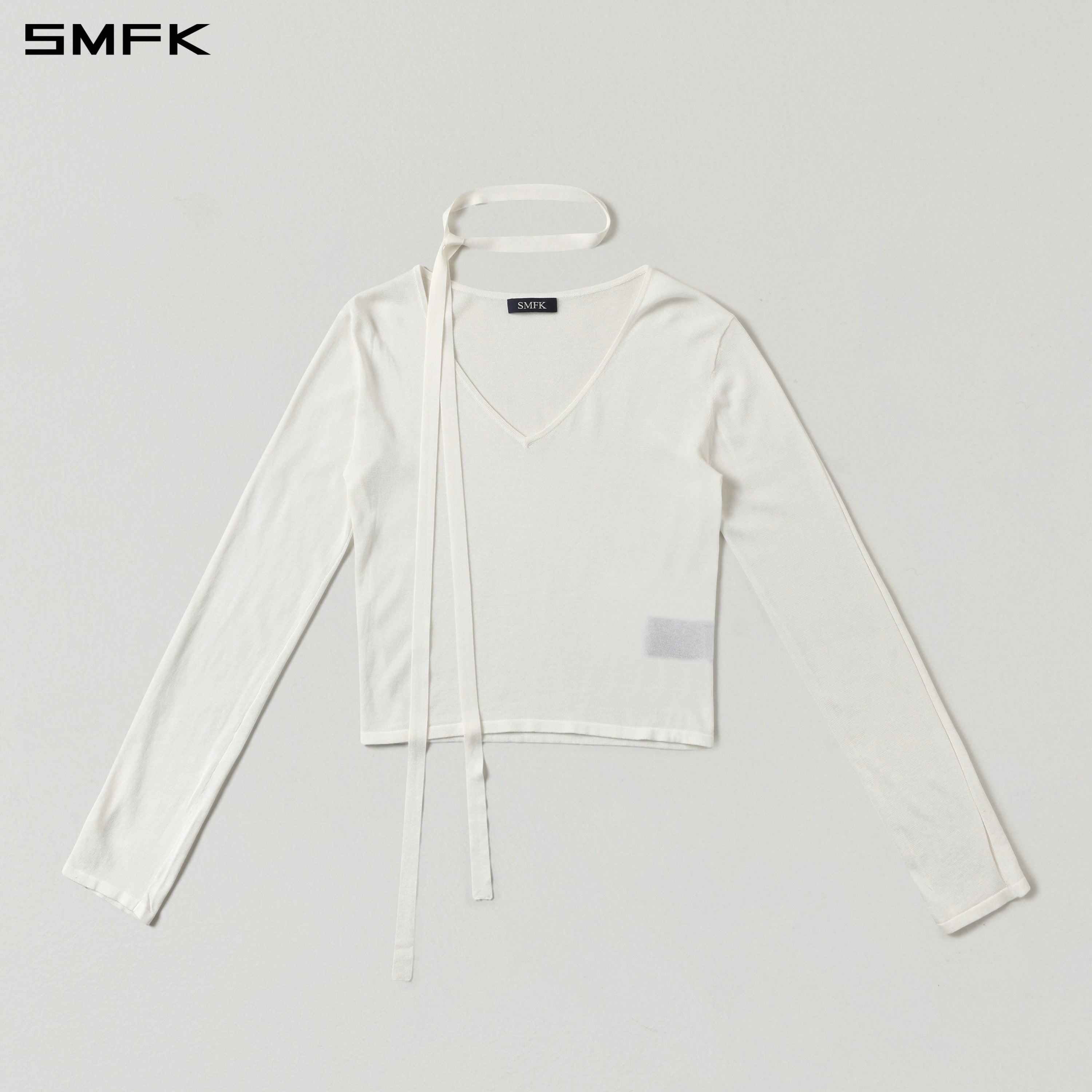 MYTH SIREN ROVE V-NECK SLIM KNIT PULLOVER/ACETATE+COTTON CLOUD WHITE