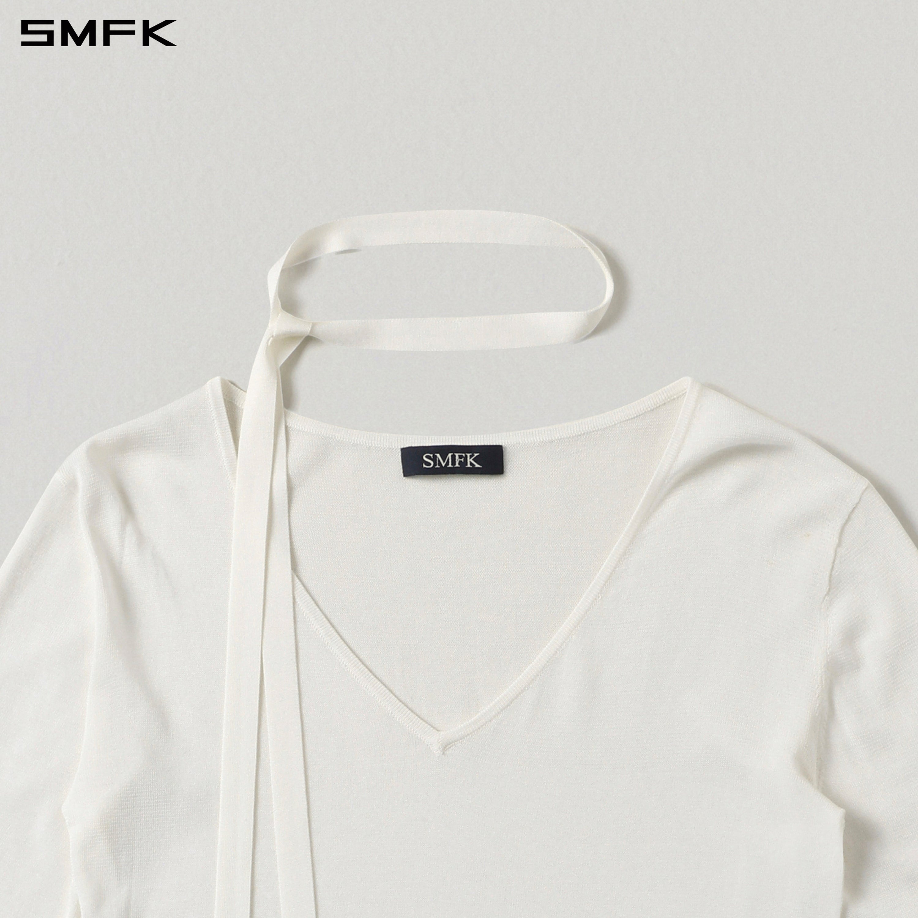 MYTH SIREN ROVE V-NECK SLIM KNIT PULLOVER/ACETATE+COTTON CLOUD WHITE