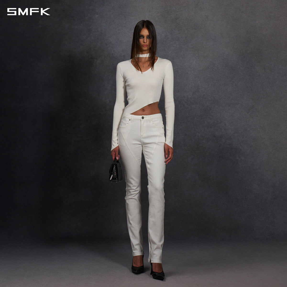 MYTH AEOLUS ASYMMETRY SLIM KNIT PULLOVER/SILK+LENZING TENCEL+COTTON CLOUD WHITE