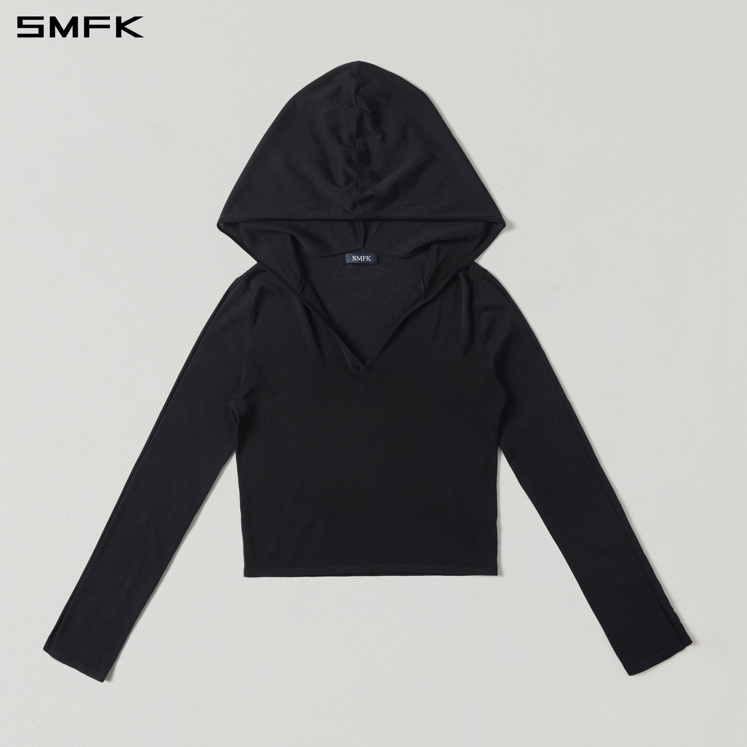 MYTH SIREN ROVE SLIM KNIT HOODIE/ACETATE+COTTON WILD BLACK
