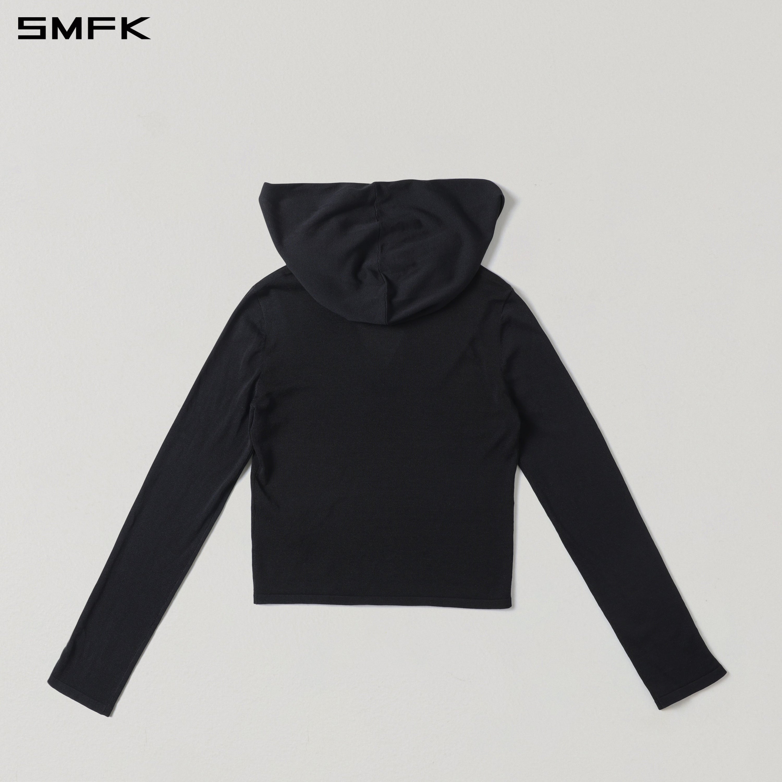 MYTH SIREN ROVE SLIM KNIT HOODIE/ACETATE+COTTON WILD BLACK