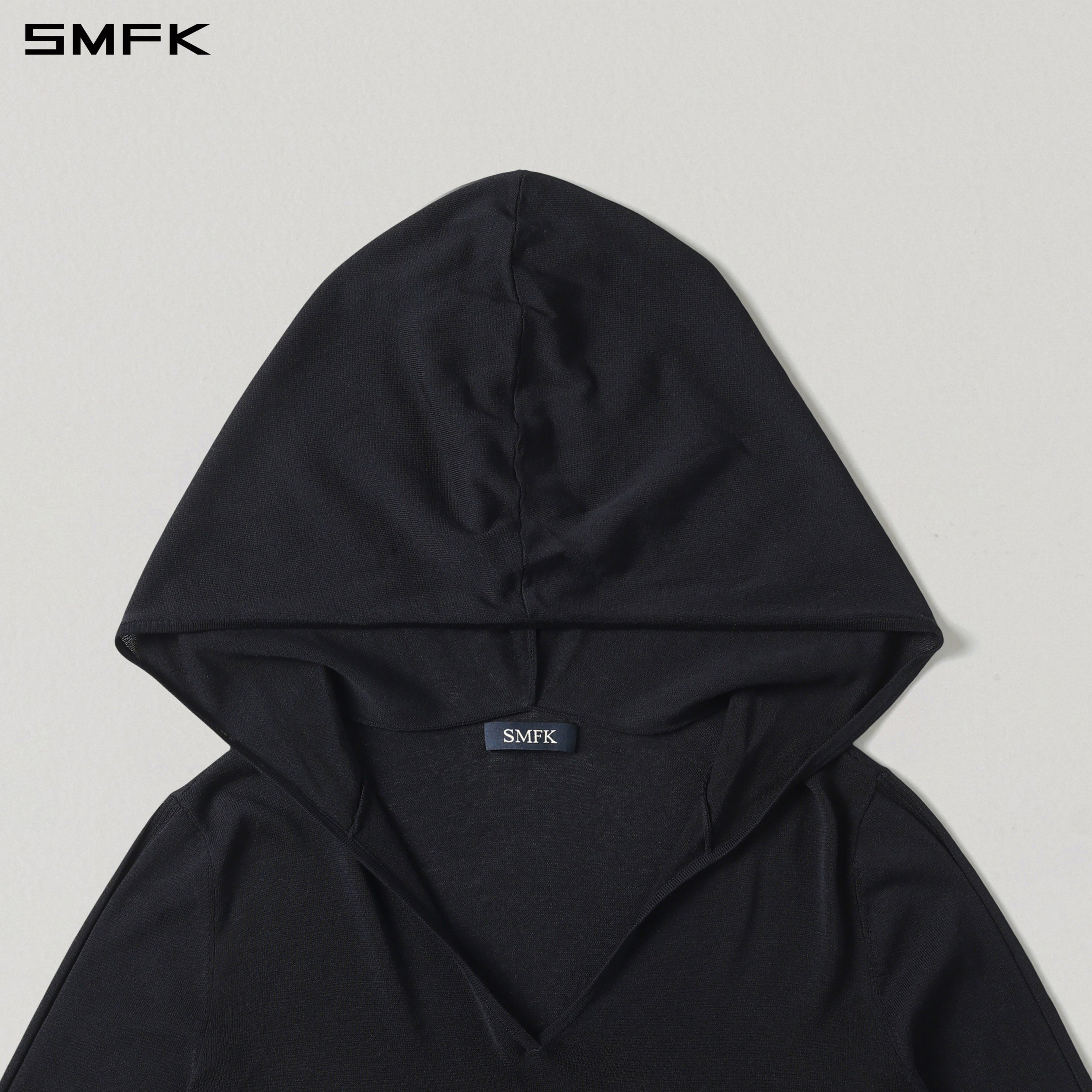 MYTH SIREN ROVE SLIM KNIT HOODIE/ACETATE+COTTON WILD BLACK