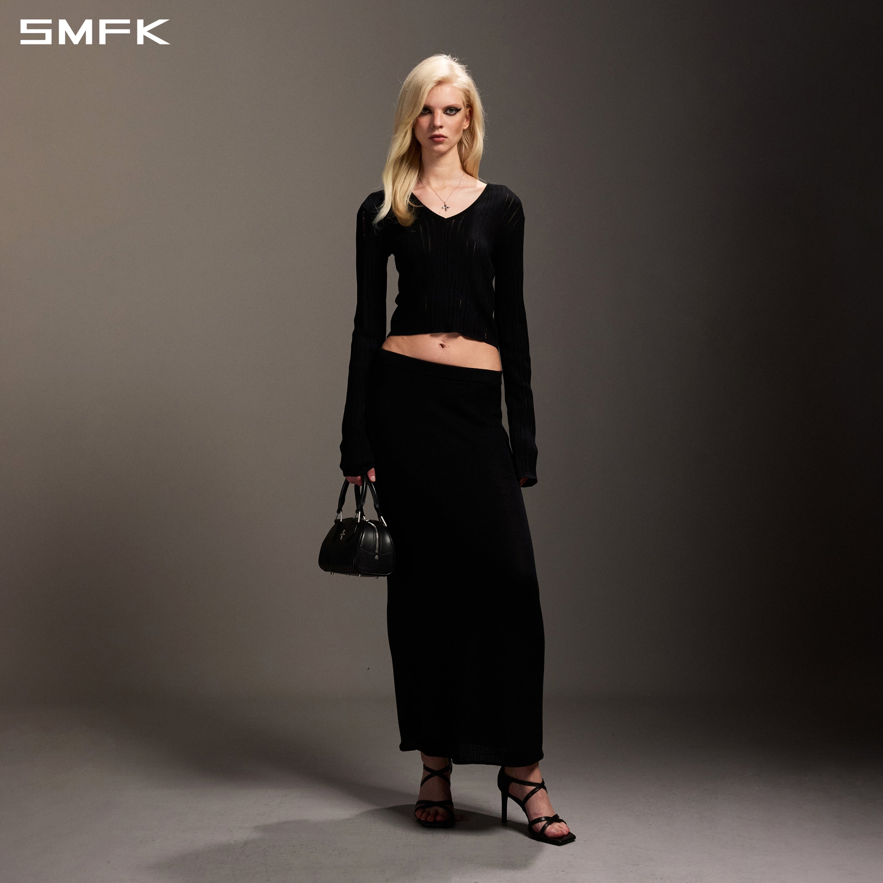 MIRAGE SIREN VISIONAL KNIT SHORT PULLOVER/ACETATE+COTTON WILD BLACK