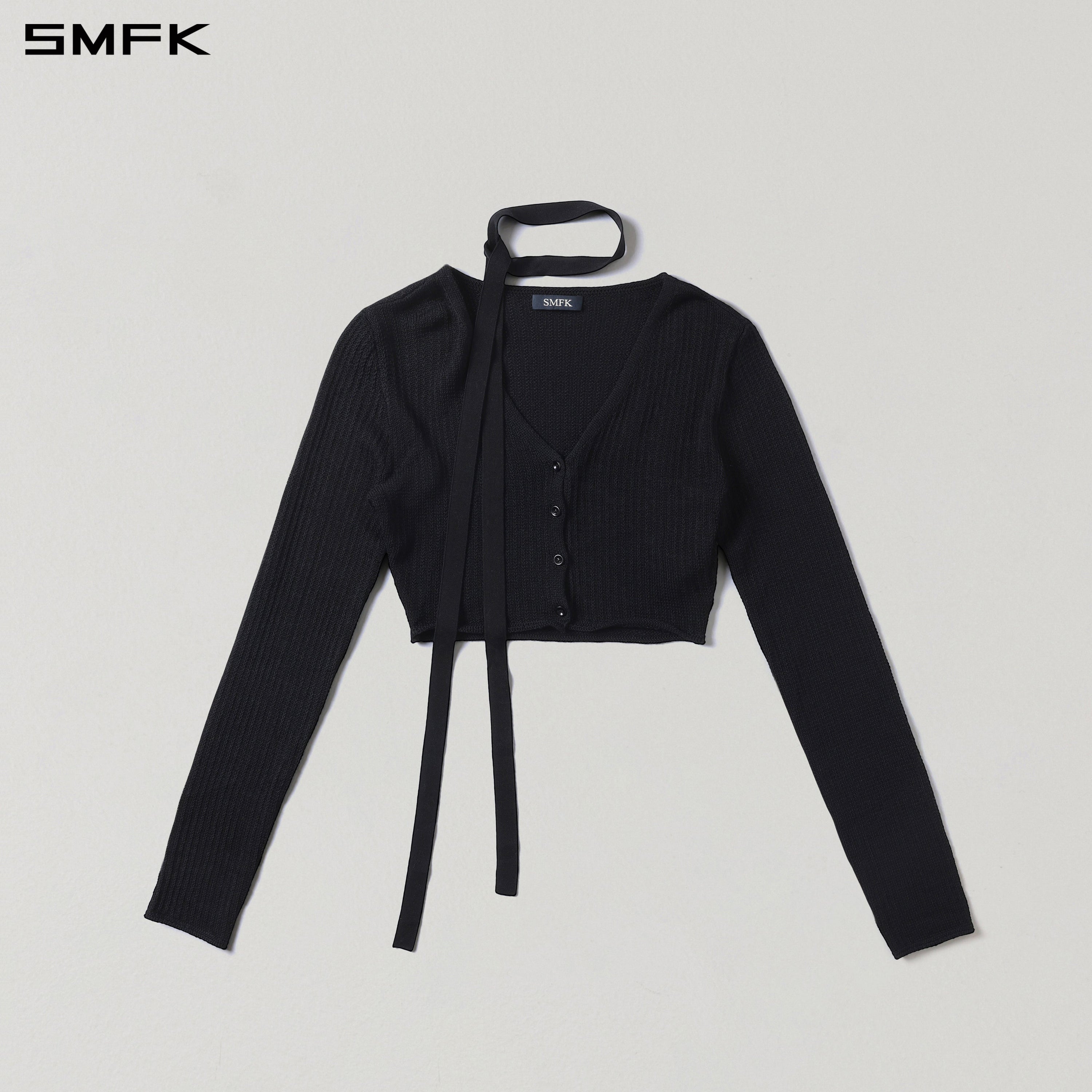 MYTH SIREN SHORT KNIT CARDIGAN/TENCEL+SILK WILD BLACK