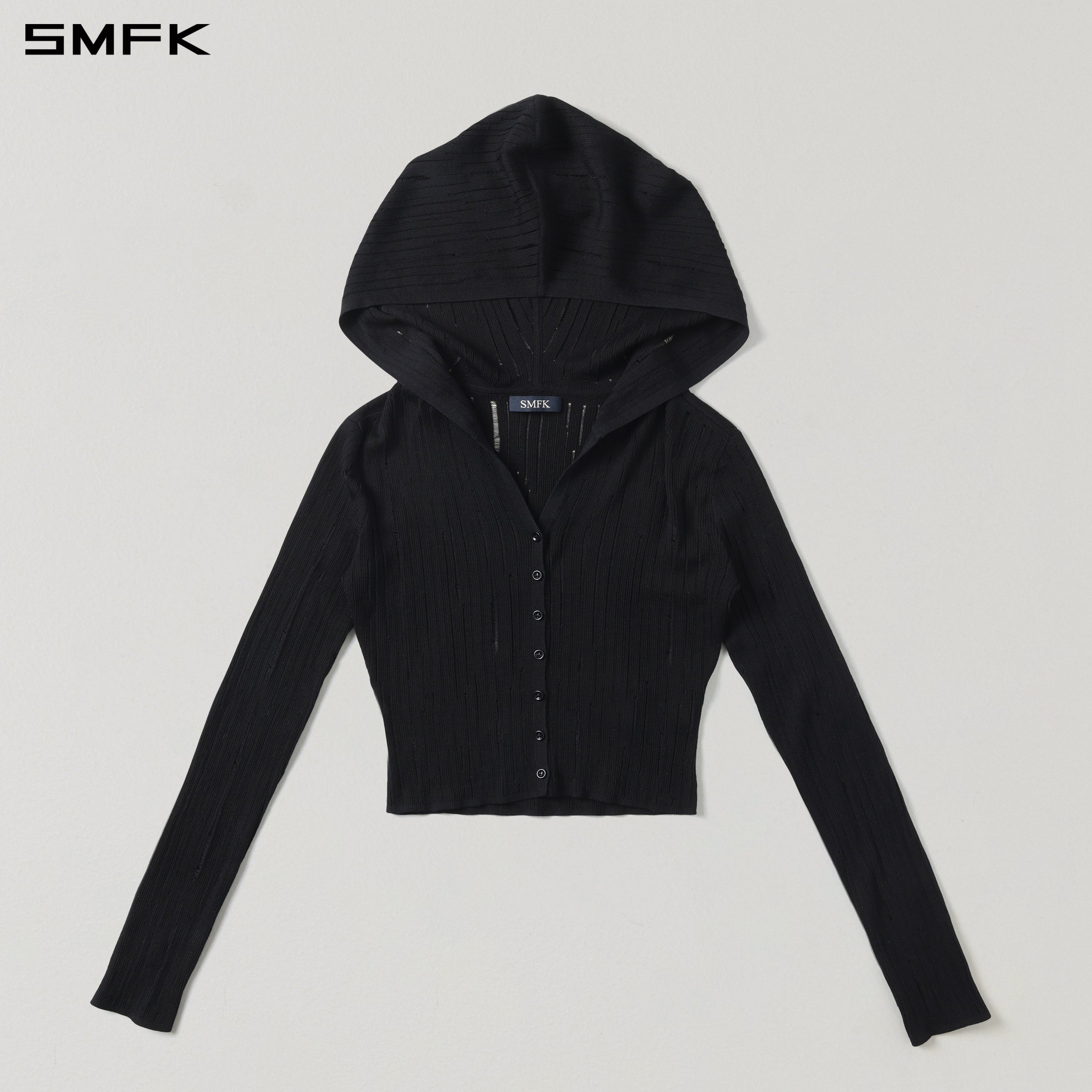 MIRAGE SIREN VISIONAL KNIT HOOD CARDIGAN/TENCEL+SILK WILD BLACK