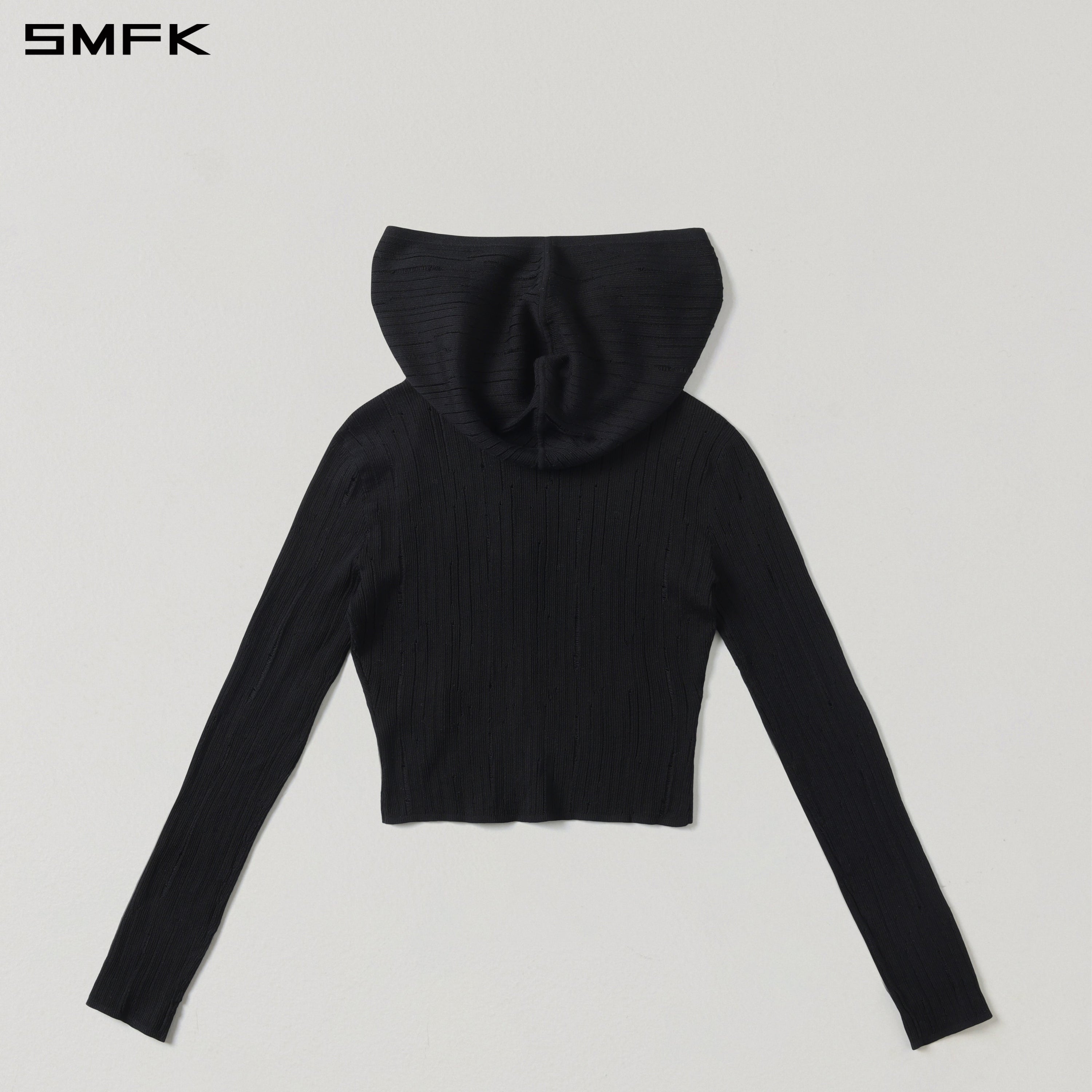 MIRAGE SIREN VISIONAL KNIT HOOD CARDIGAN/TENCEL+SILK WILD BLACK