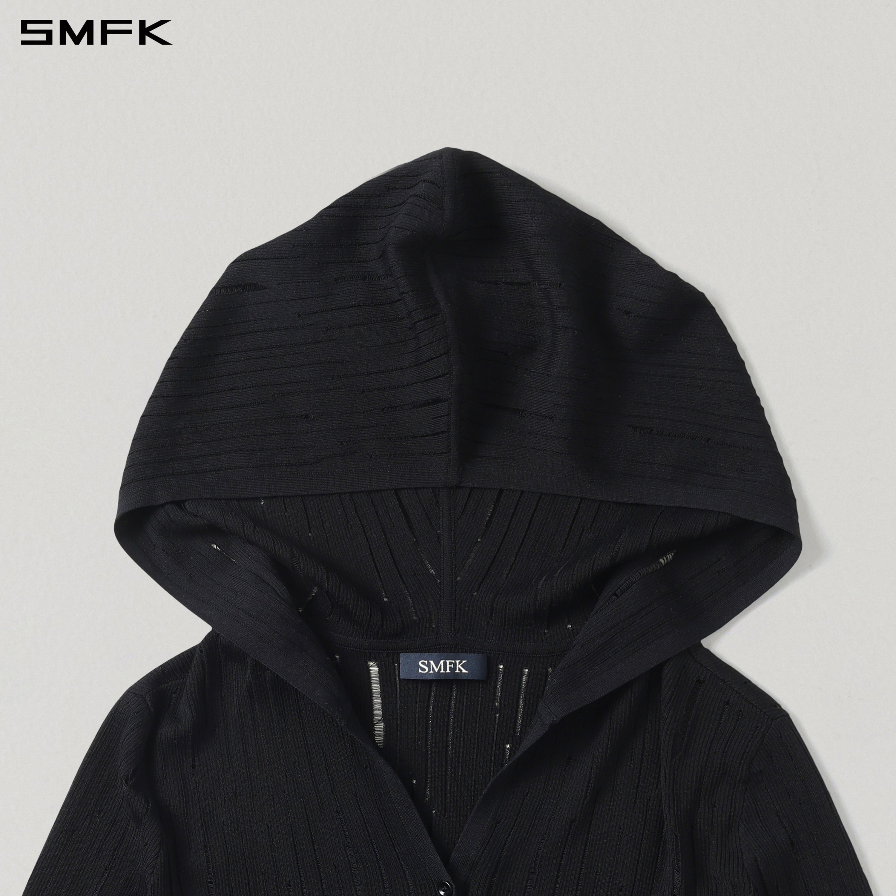 MIRAGE SIREN VISIONAL KNIT HOOD CARDIGAN/TENCEL+SILK WILD BLACK