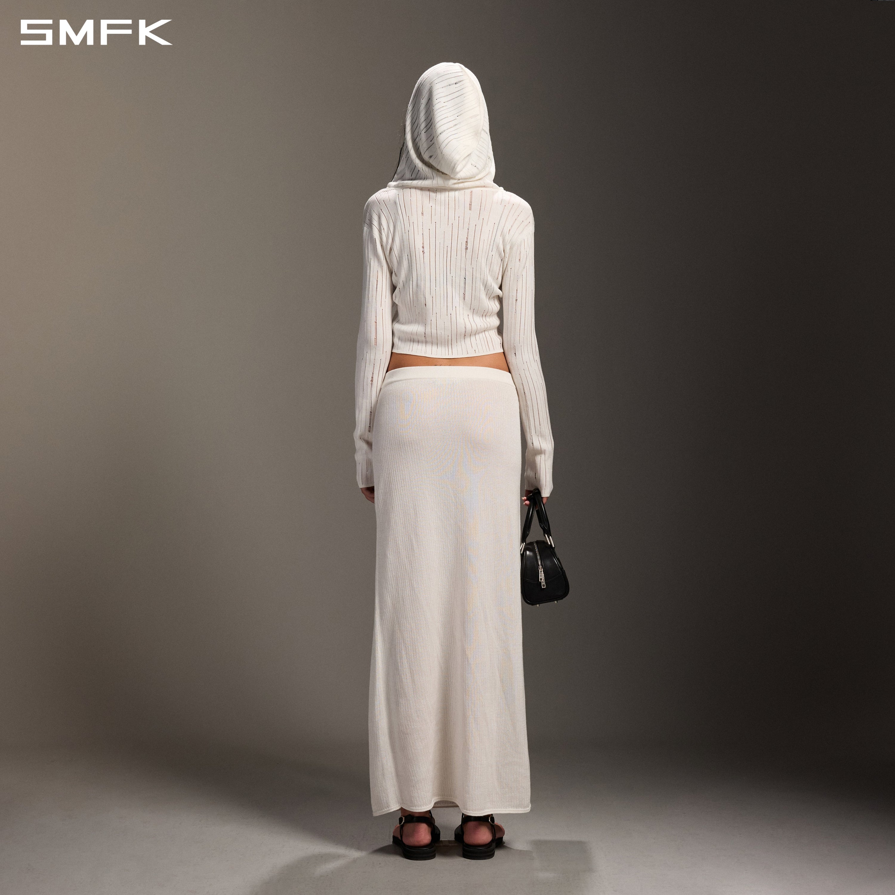 MIRAGE SIREN VISIONAL KNIT HOOD CARDIGAN/TENCEL+SILK CLOUD WHITE