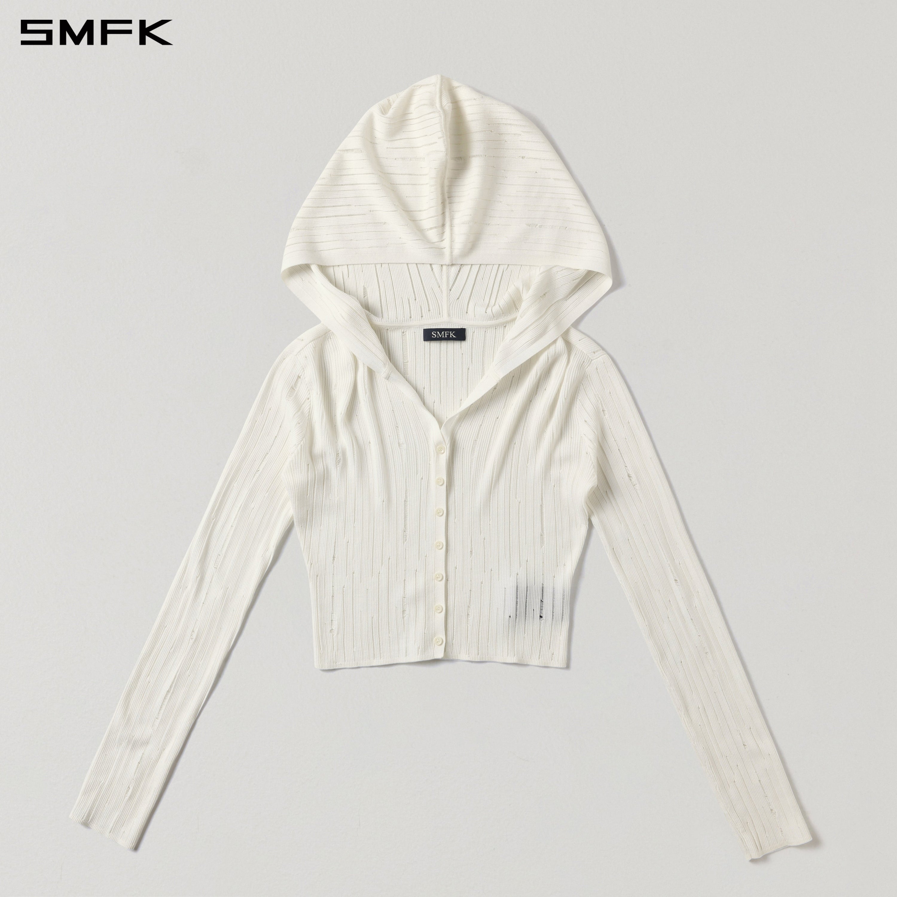MIRAGE SIREN VISIONAL KNIT HOOD CARDIGAN/TENCEL+SILK CLOUD WHITE