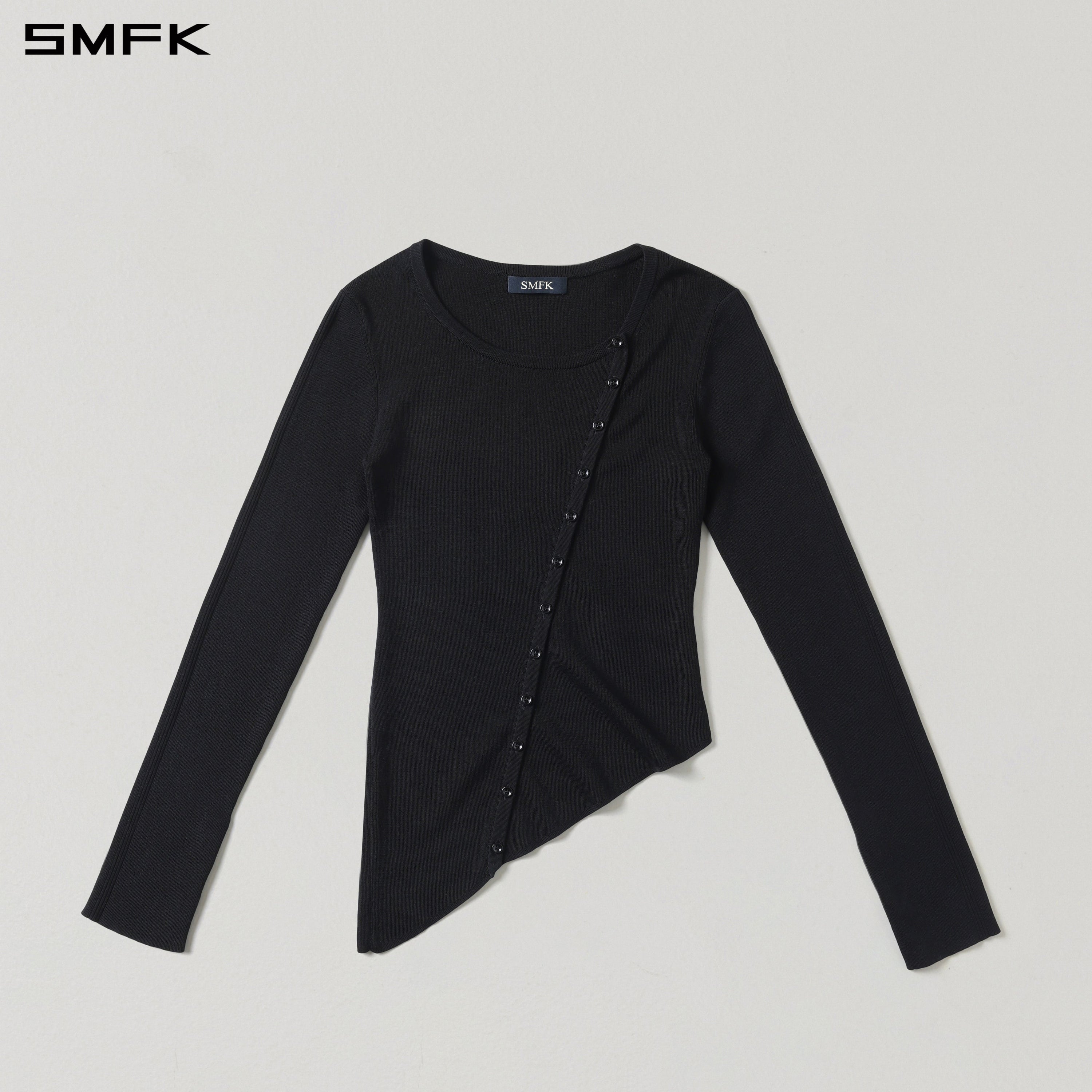 MYTH AEOLUS ASYMMETRY SLIM KNIT CARDIGAN/TENCEL+SILK WILD BLACK