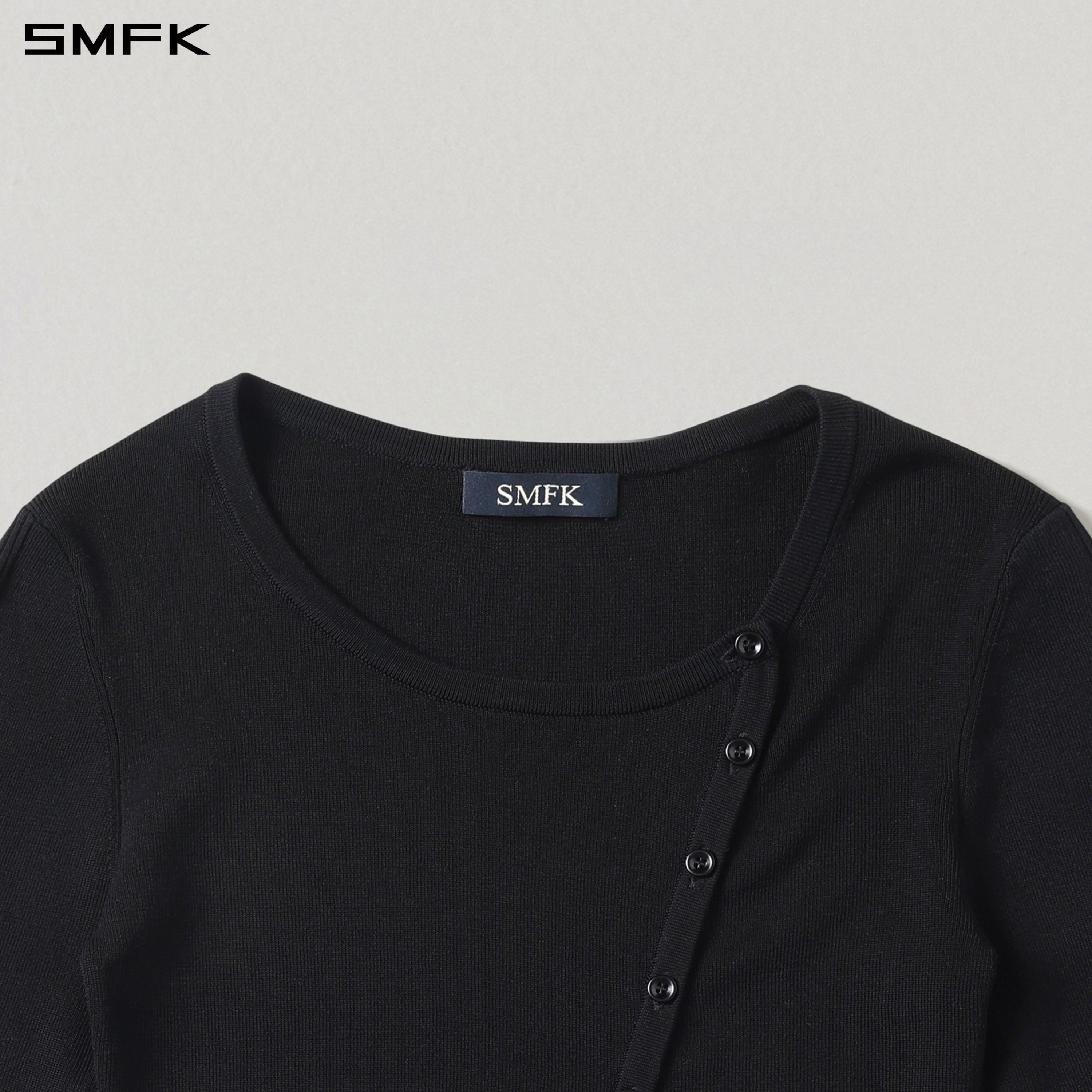 MYTH AEOLUS ASYMMETRY SLIM KNIT CARDIGAN/TENCEL+SILK WILD BLACK