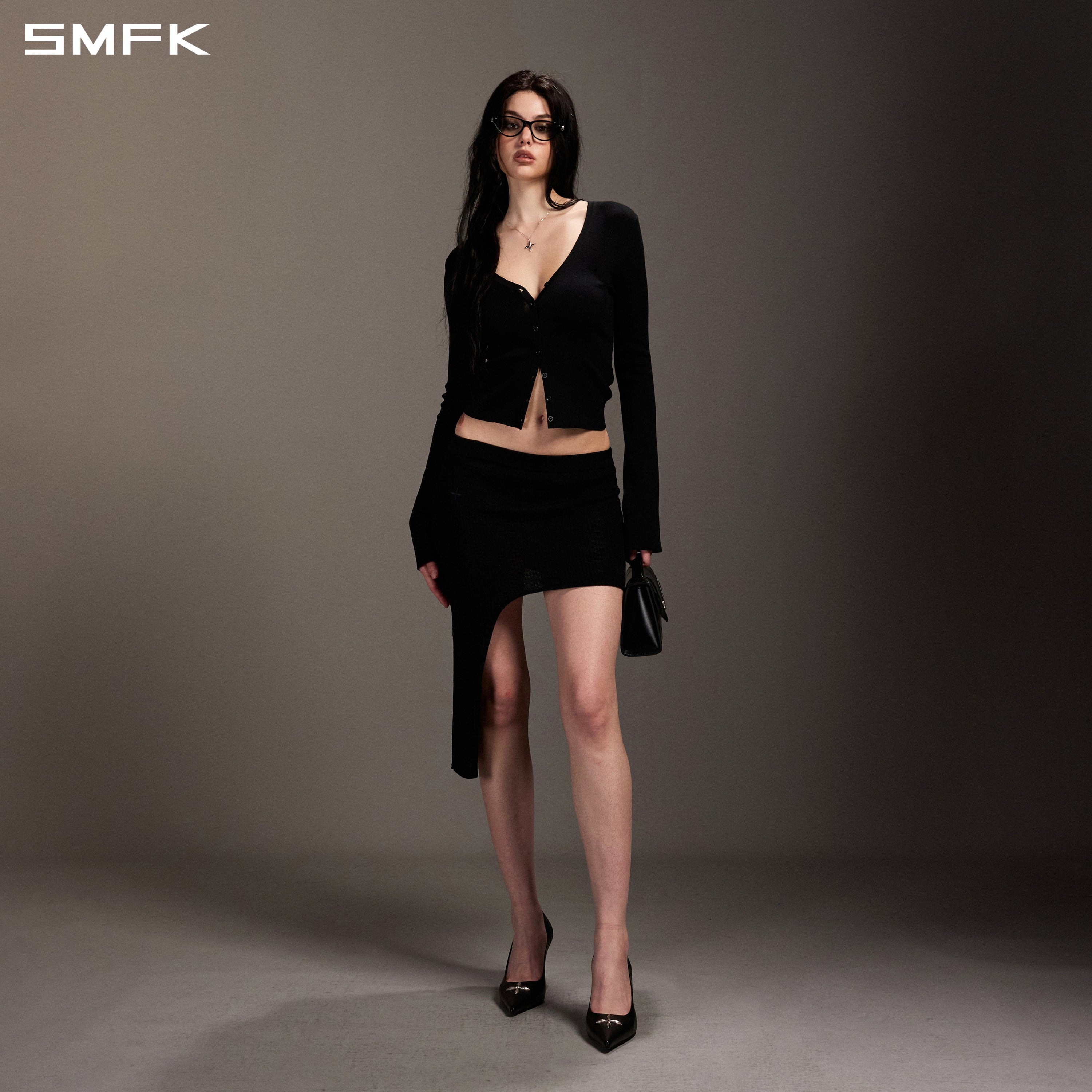 MYTH SIREN EVENING SLIM KNIT CARDIGAN/TENCEL+SILK WILD BLACK