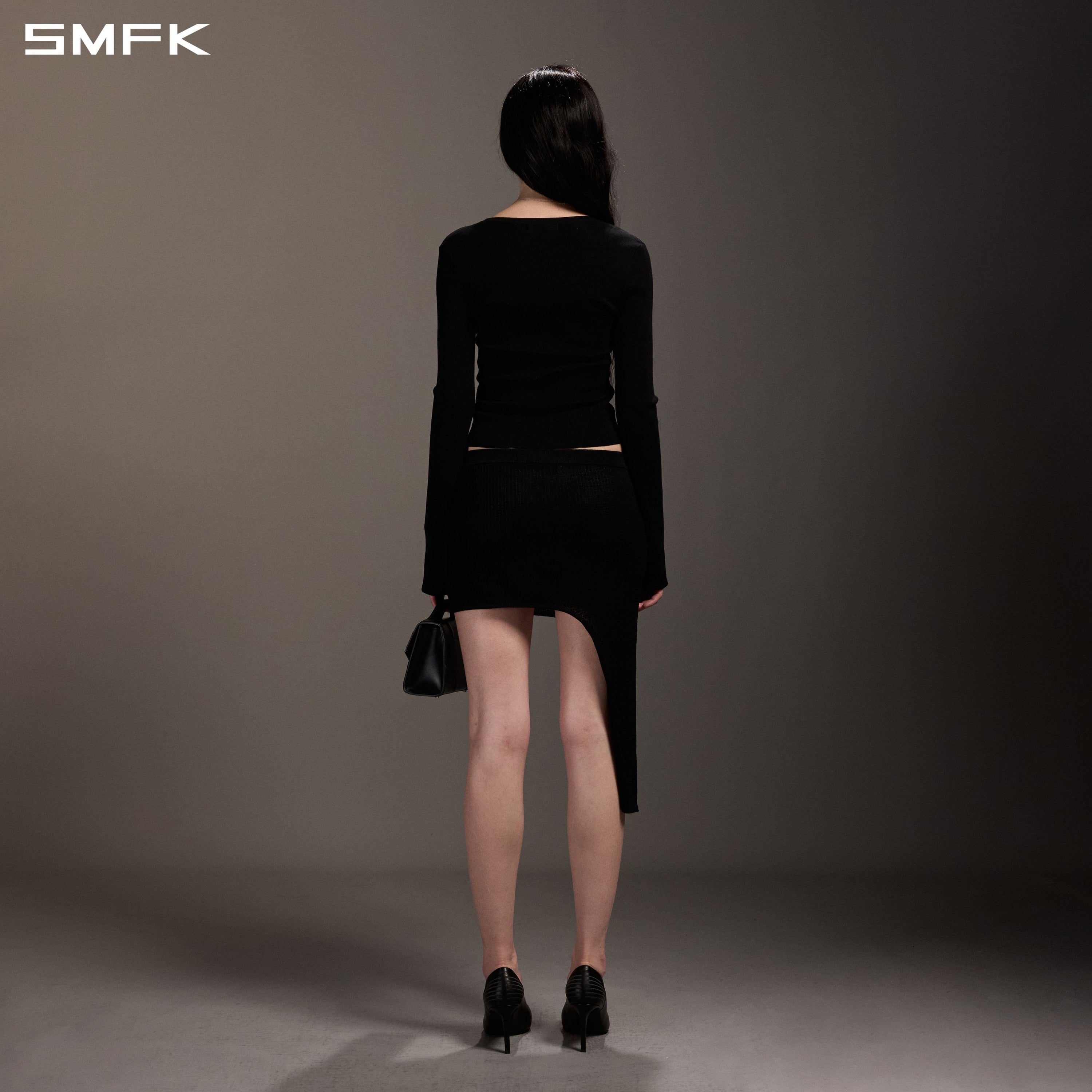 MYTH SIREN EVENING SLIM KNIT CARDIGAN/TENCEL+SILK WILD BLACK