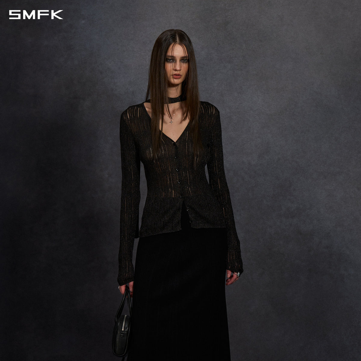MYTH SIREN EVENING KNIT CARDIGAN/METALLIC YARN AURORA BLACK