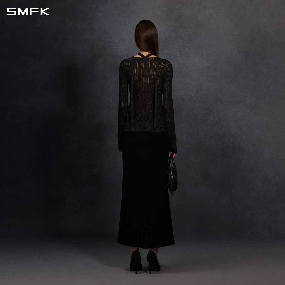 MYTH SIREN EVENING KNIT CARDIGAN/METALLIC YARN AURORA BLACK